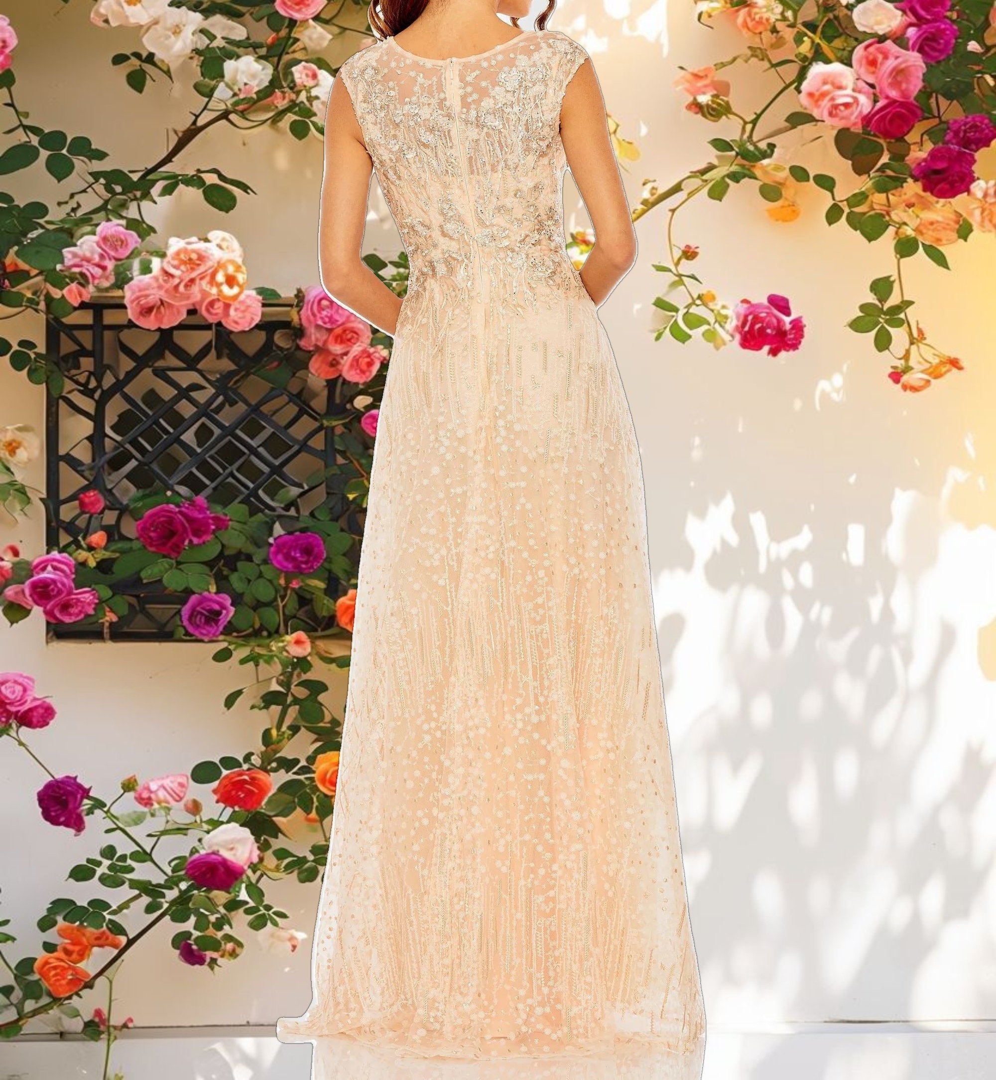 High Neck Lace Embroidered Gown