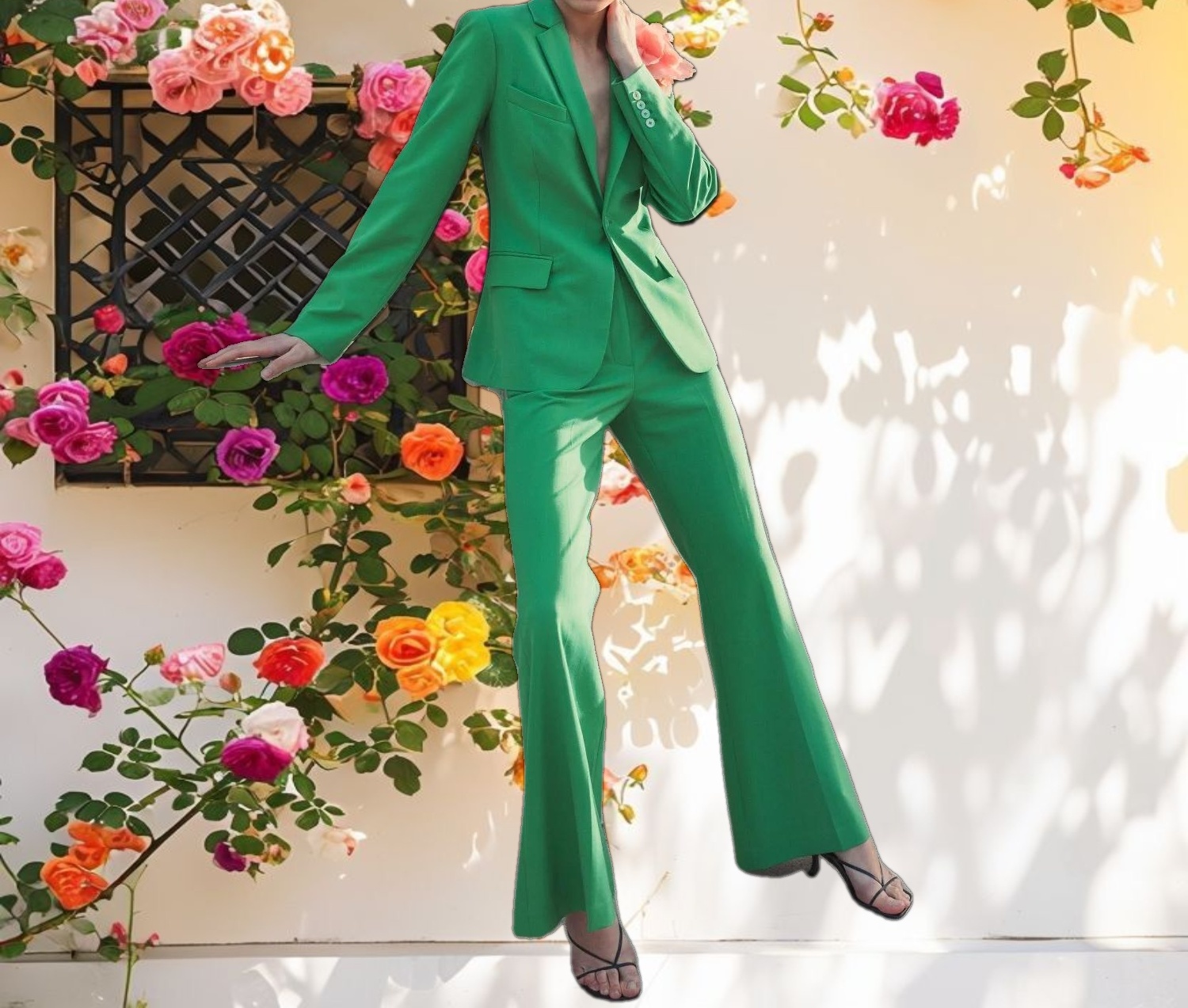 Spring Green Classic Crepe Flared Leg Trouser Pant