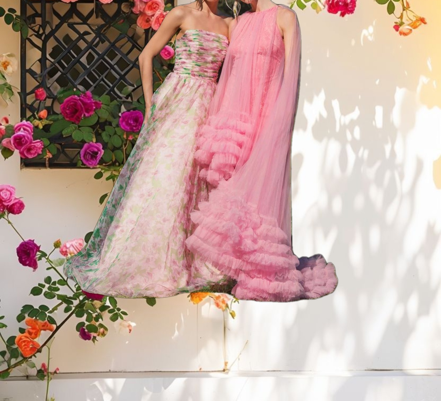 Pink Tulle High Neck Sleeveless Ruffled Hem Hi Low Gown