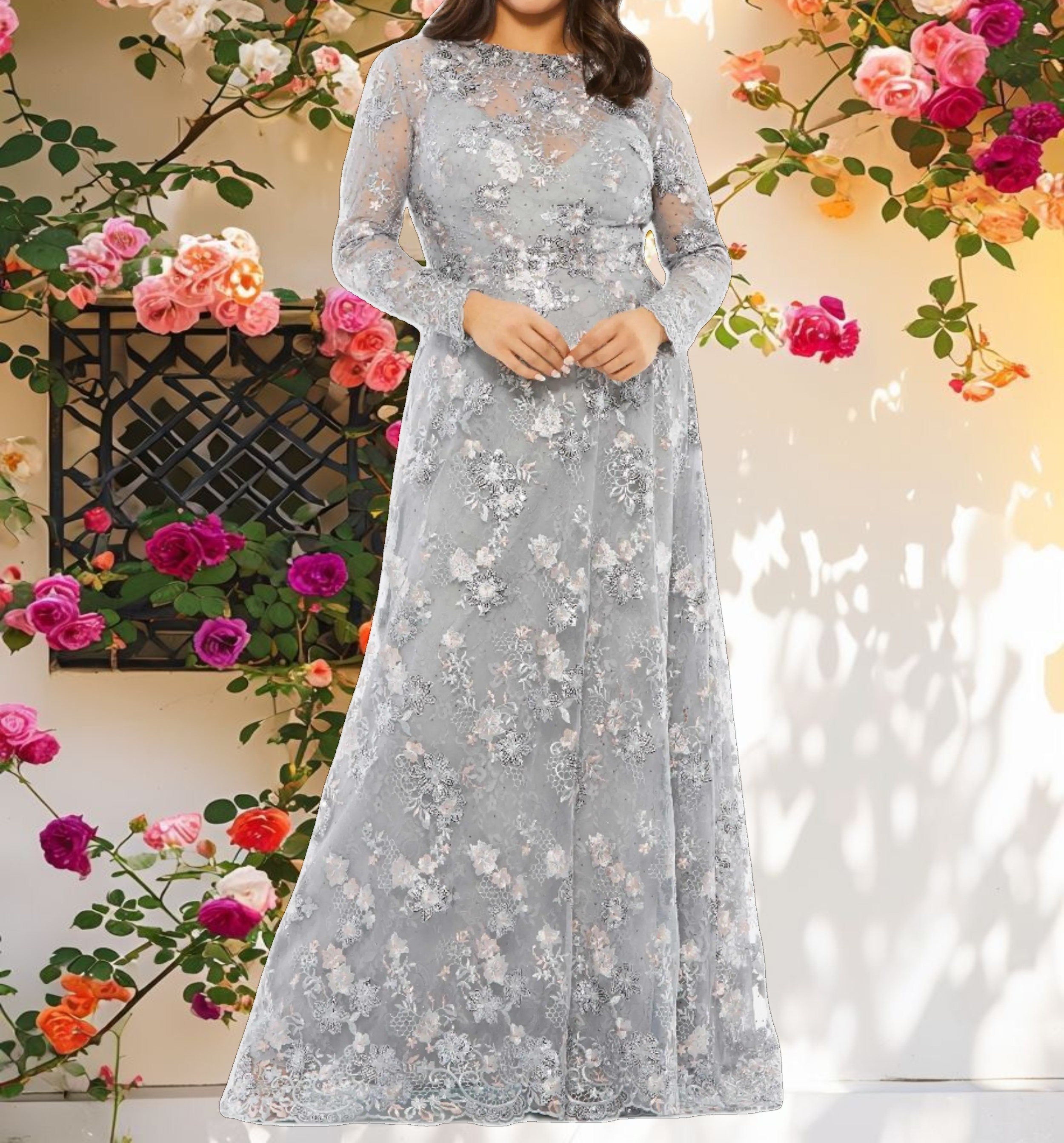 Stitched Fantasy Long Sleeve A Line Dress (Plus)