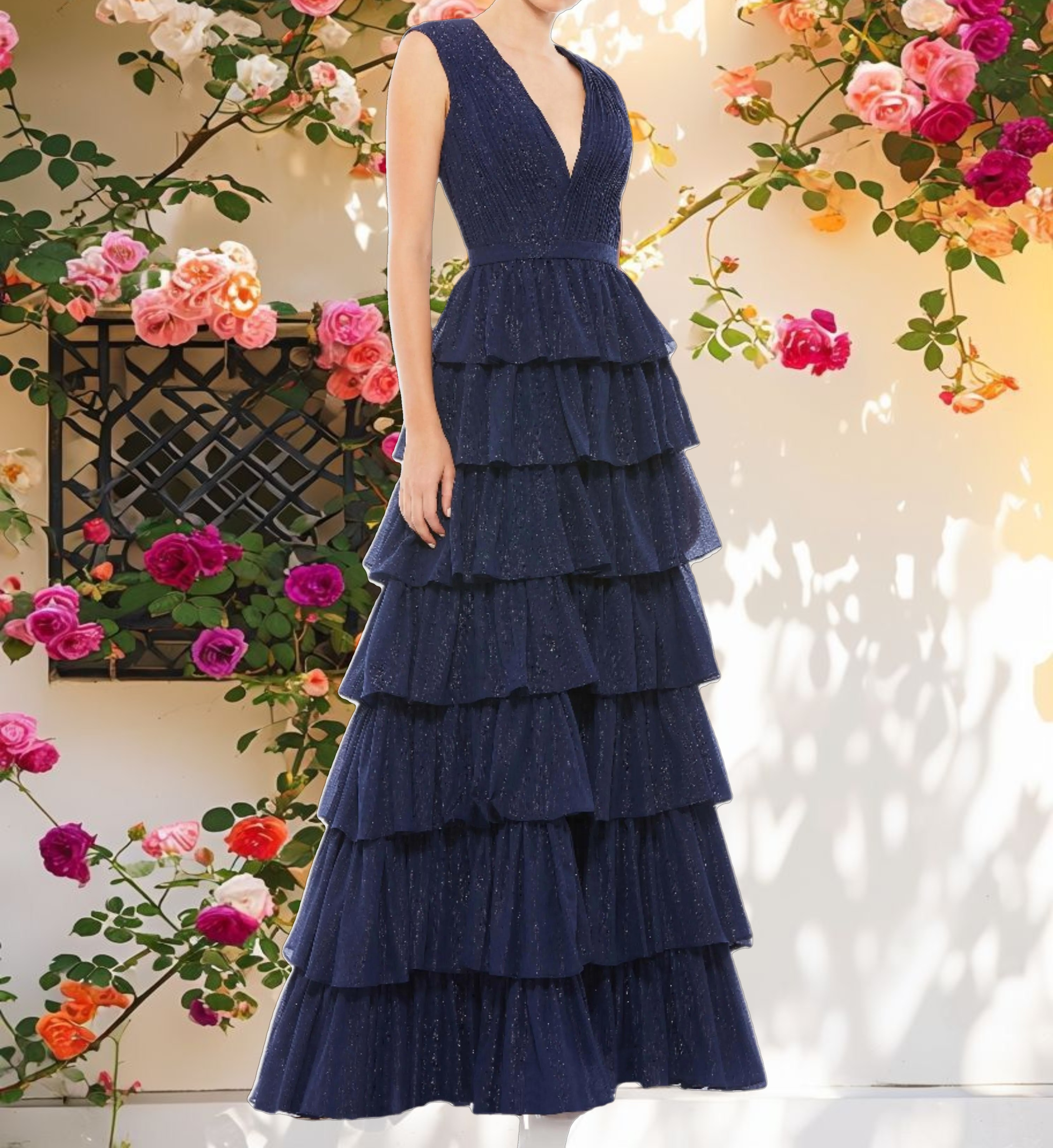 Sparkly Ruffle Layered Gown