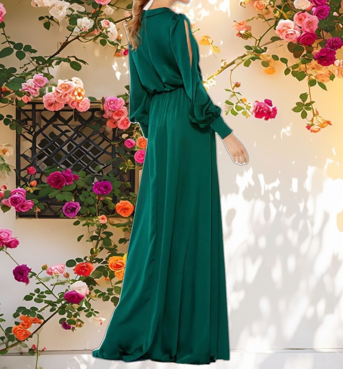 Blue Bishop Sleeve Fabric Dress