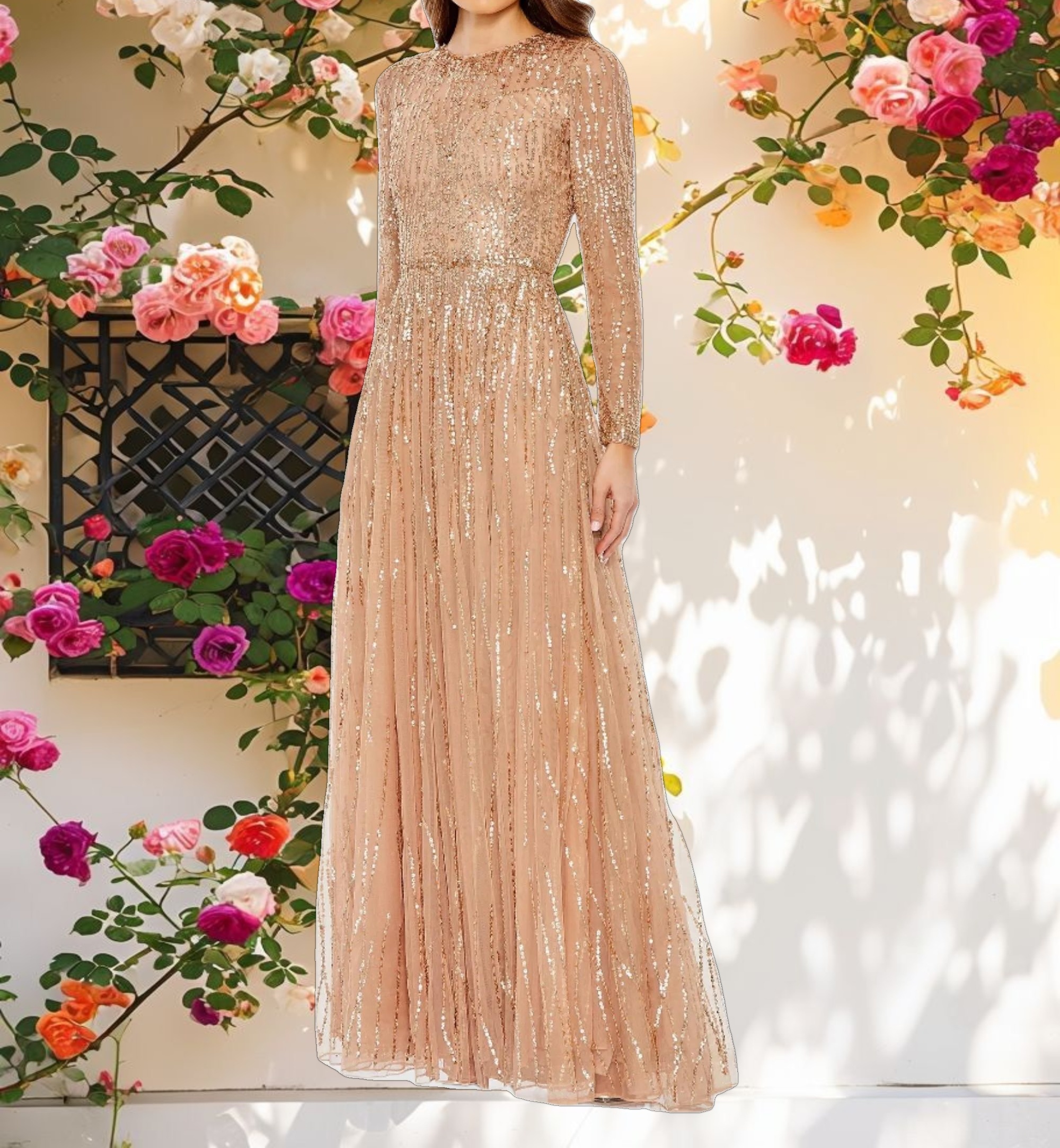 White Sparkle Fake High Neck Long Sleeve Dress