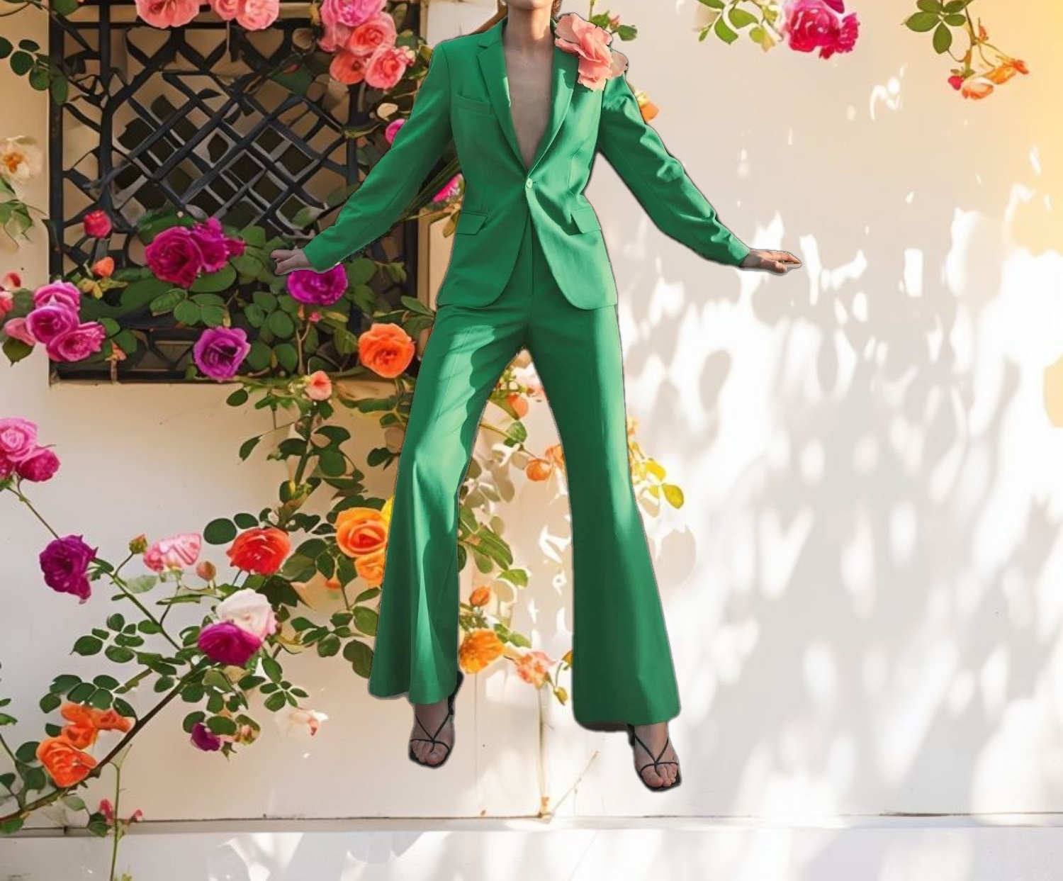 Spring Green Classic Crepe Flared Leg Trouser Pant