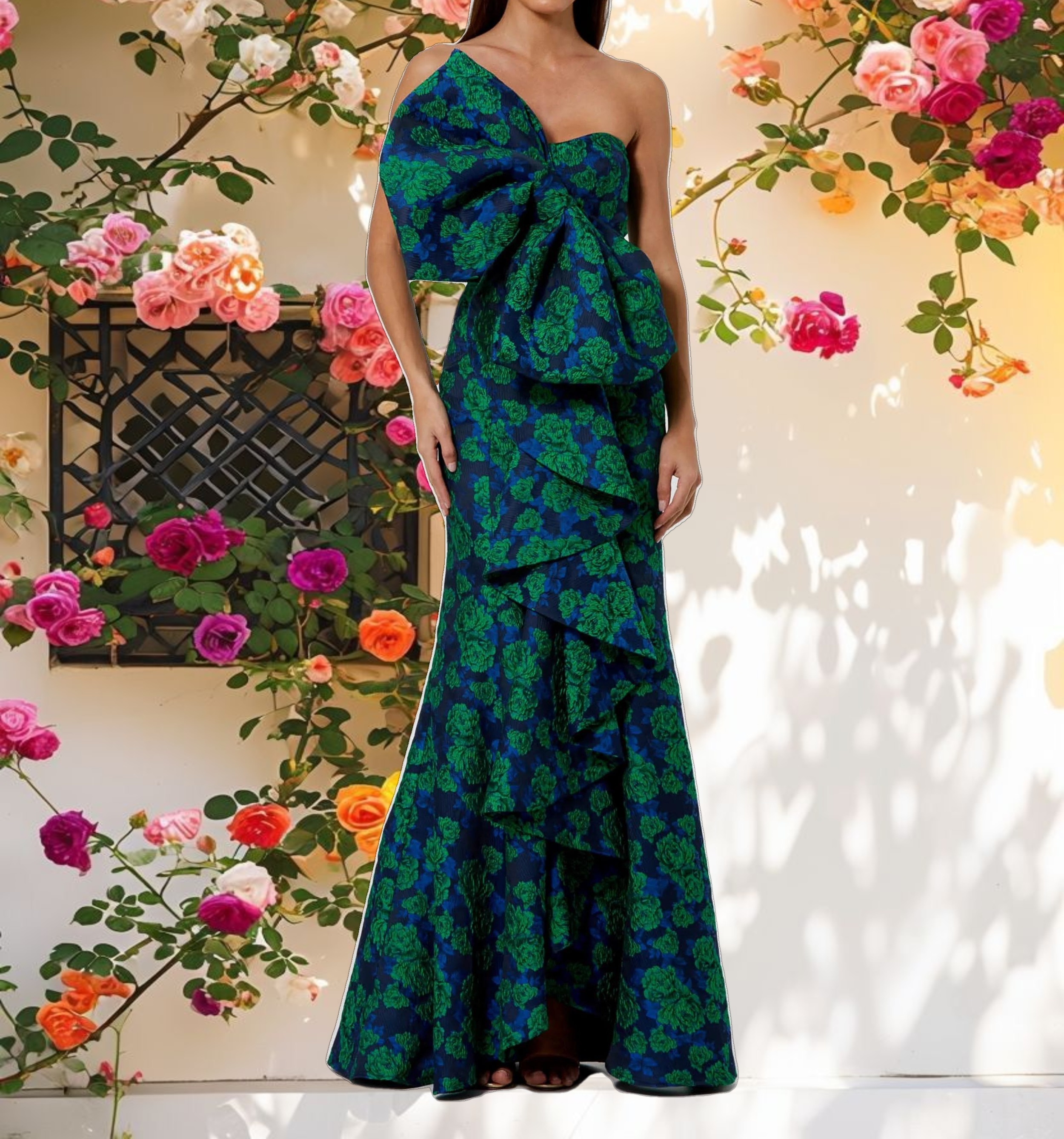 Strapless Brocade Fitted Gown