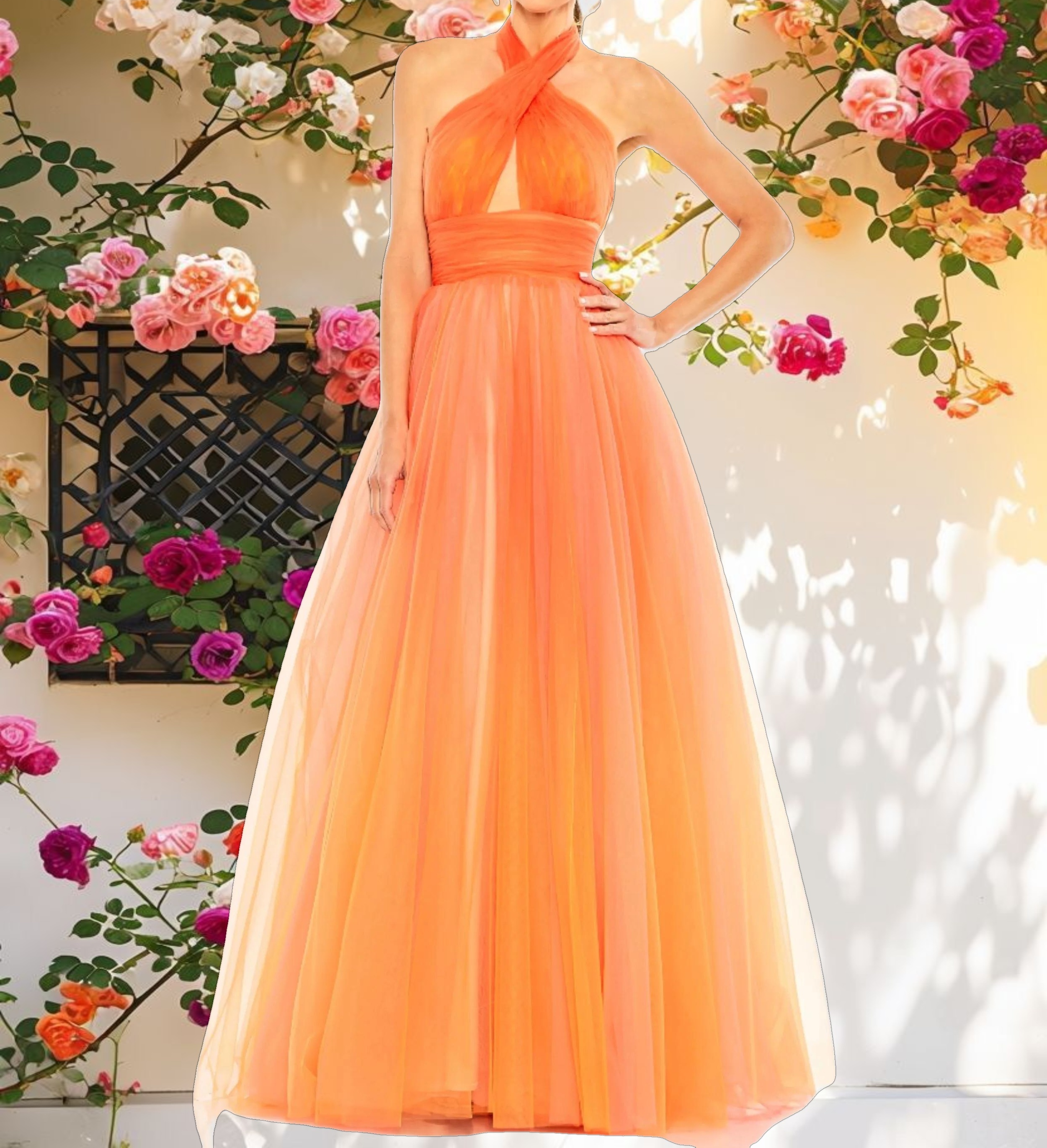 Orange Cross Front Ombre Gown