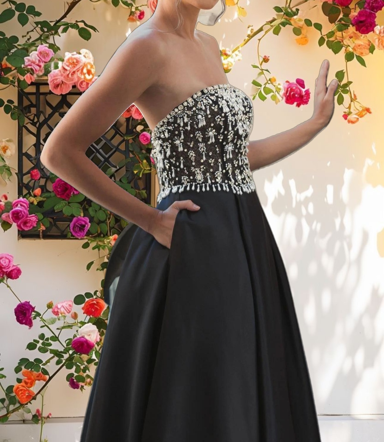 Strapless Embellished Satin Ballgown
