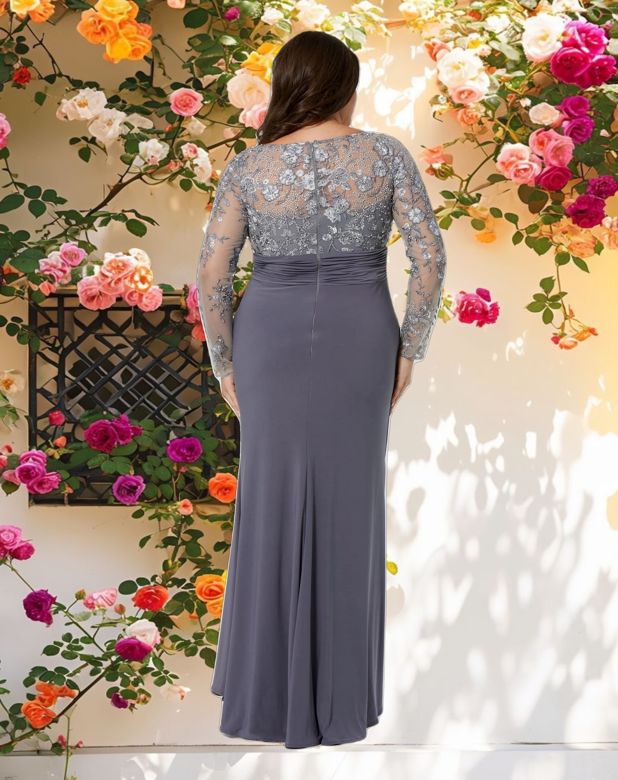 Embroidered Top Jersey Skirt Gown