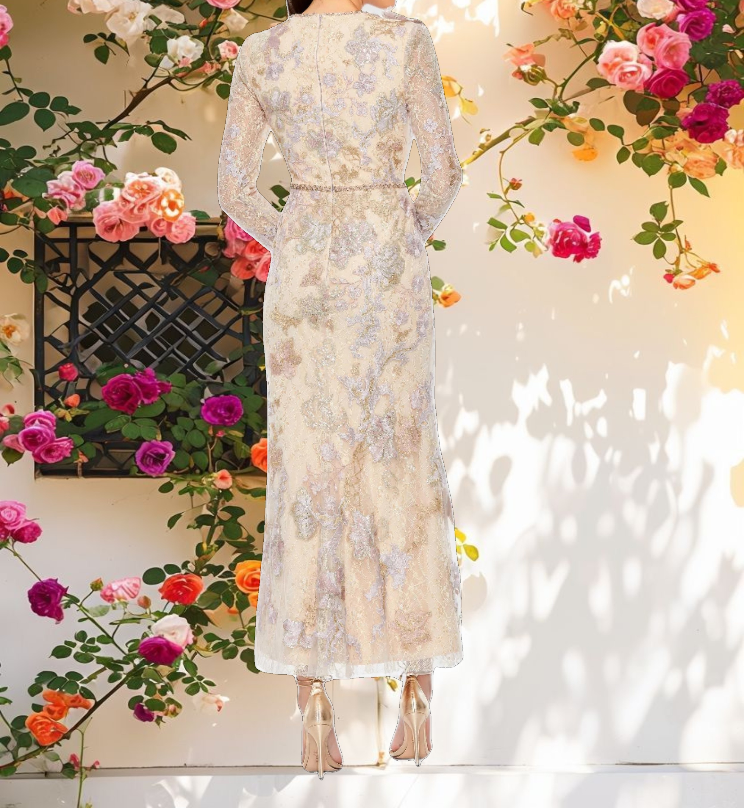 Stitched High Neck Long Sleeve Dress