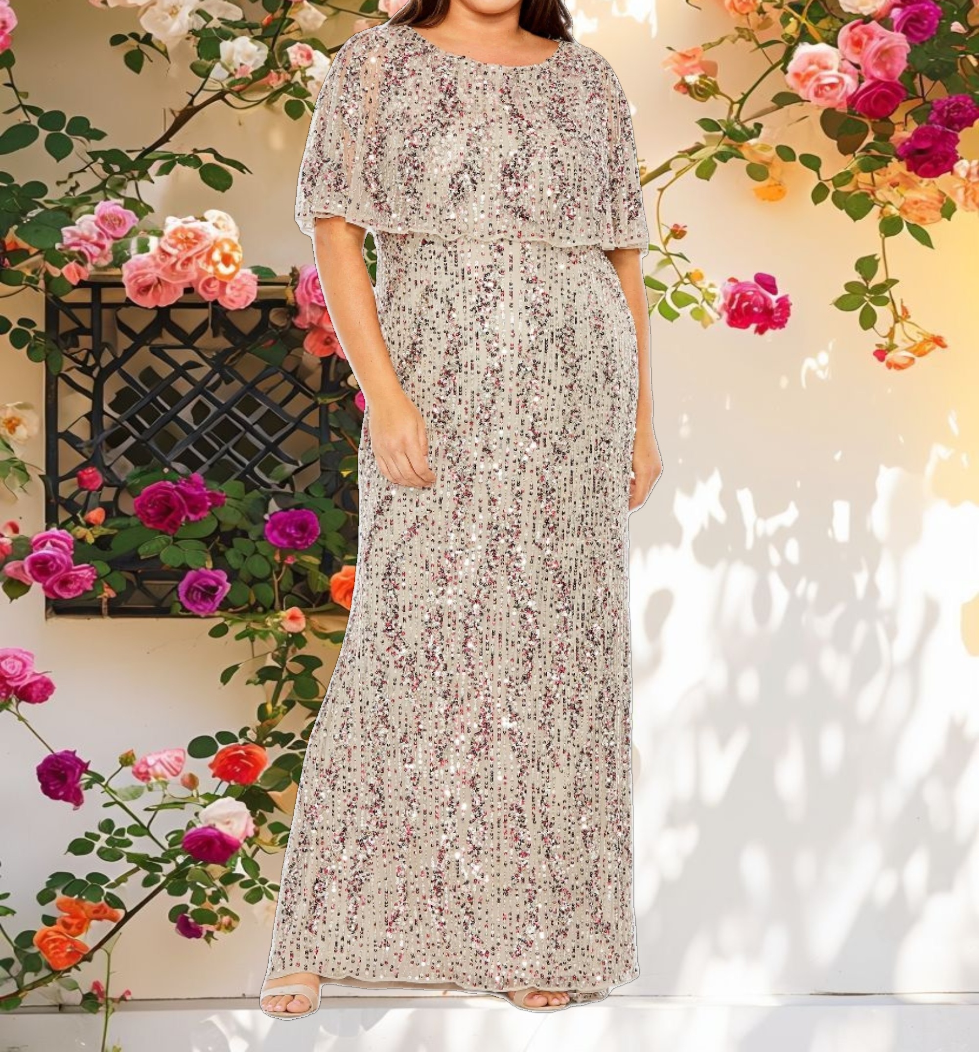 High Neck Column Gown with Cape