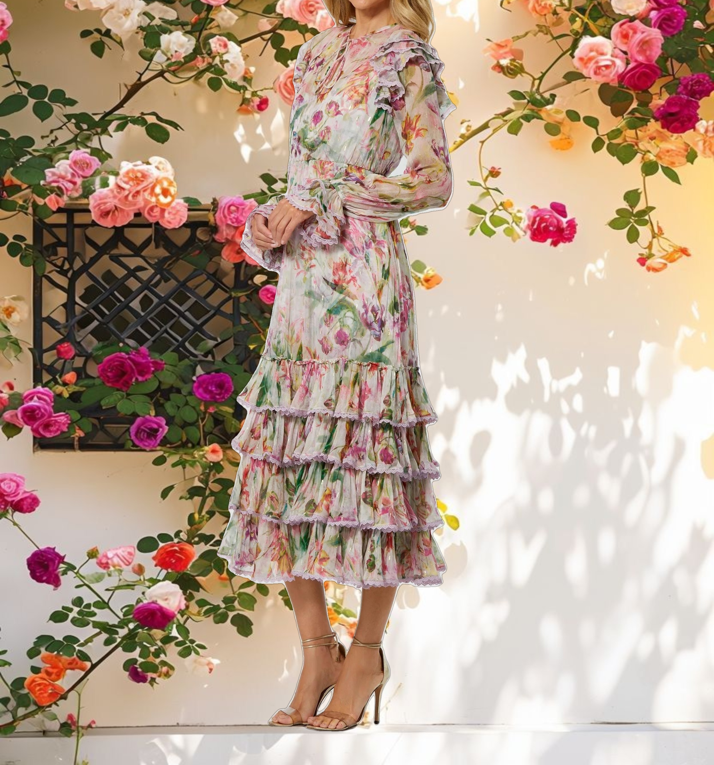 Floral Midi Dress with Ruffle Detail