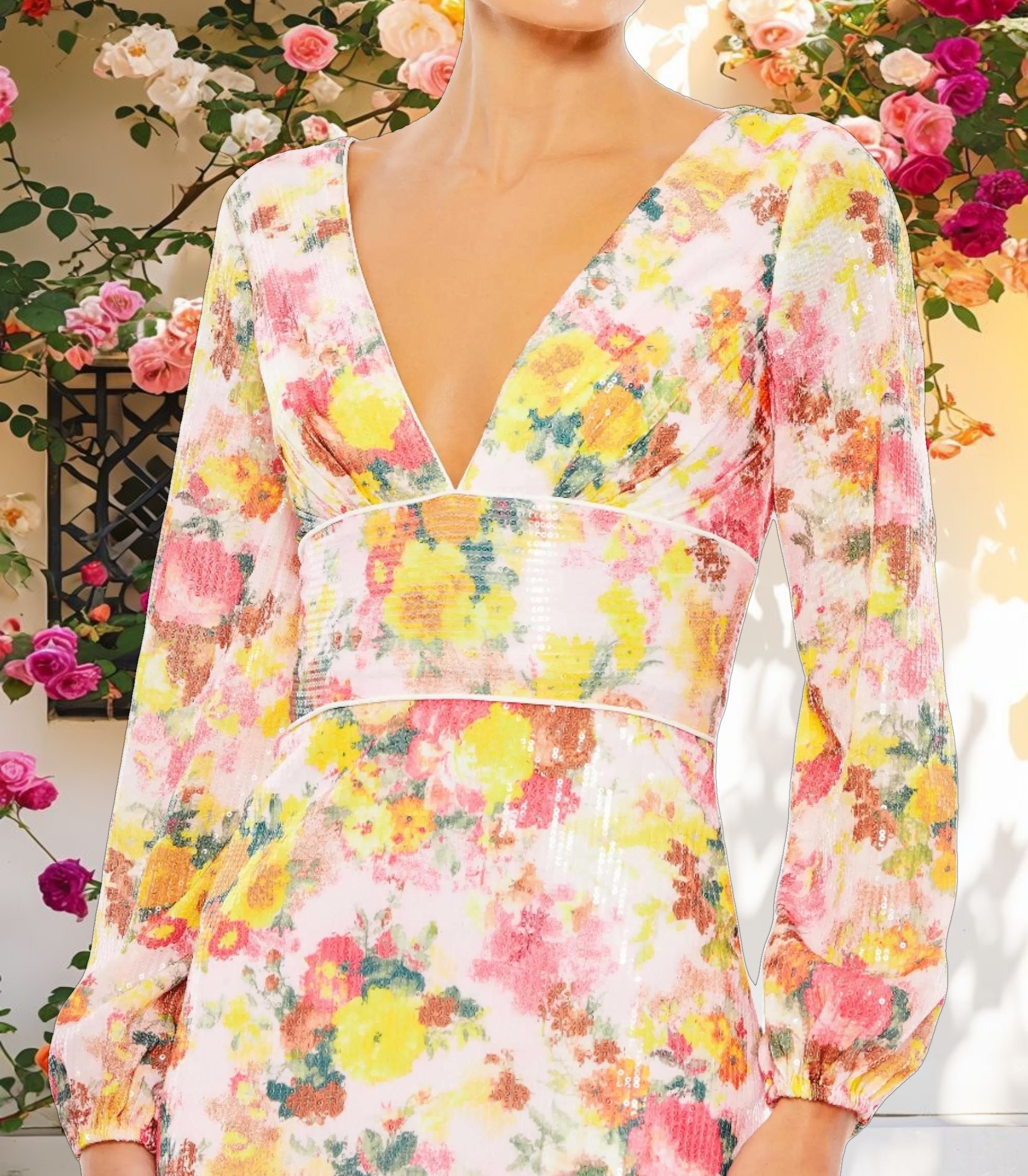 Floral Sequined Mini Dress