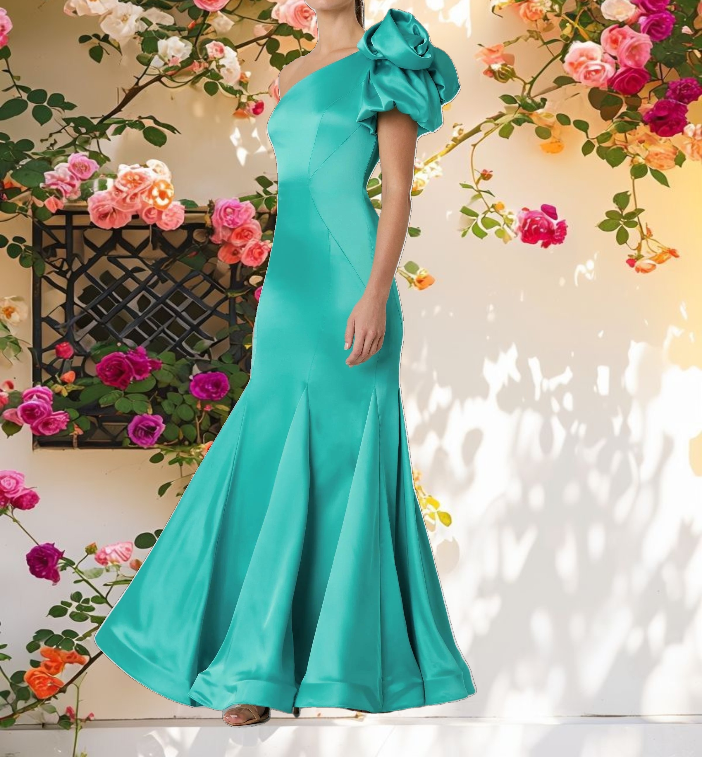 One Shoulder Bustier Satin Gown