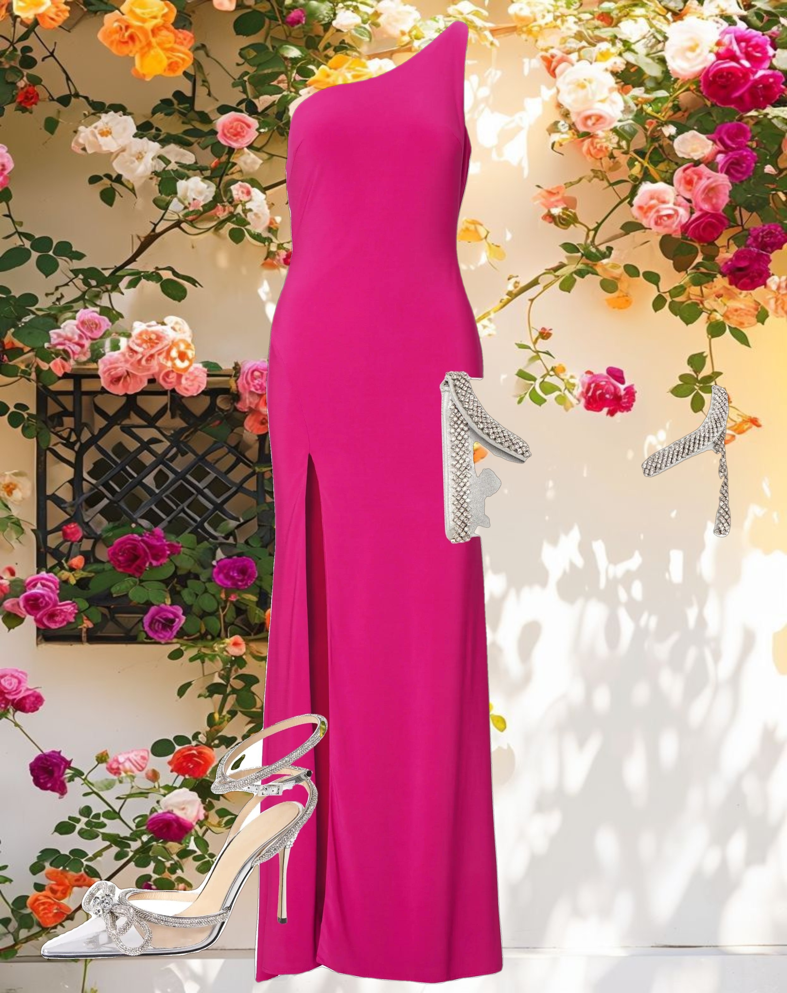Pink Jersey One Shoulder Draped Back Gown