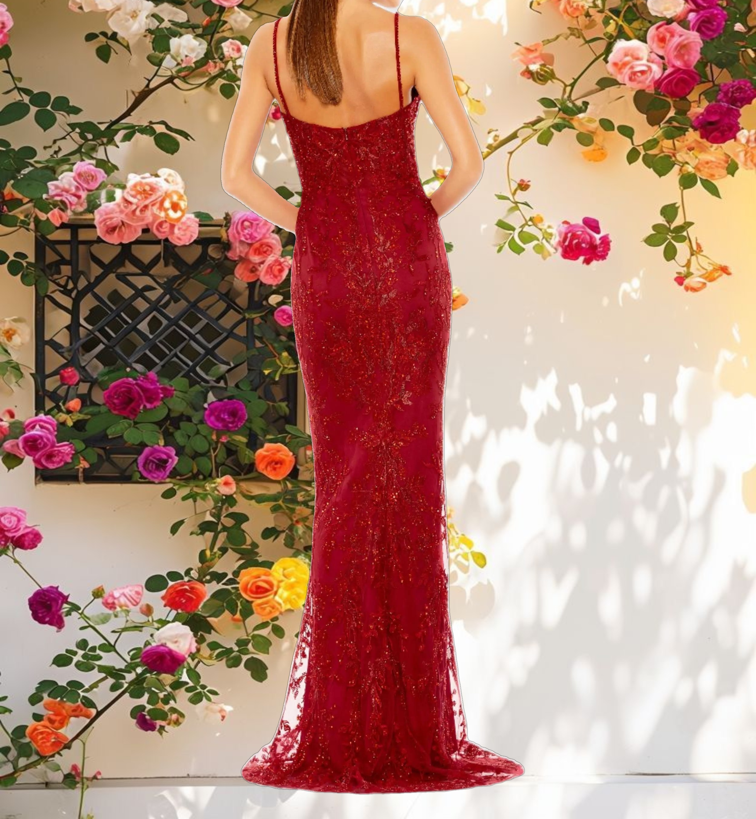 Studded Neck Illusion Fish Tail Dress