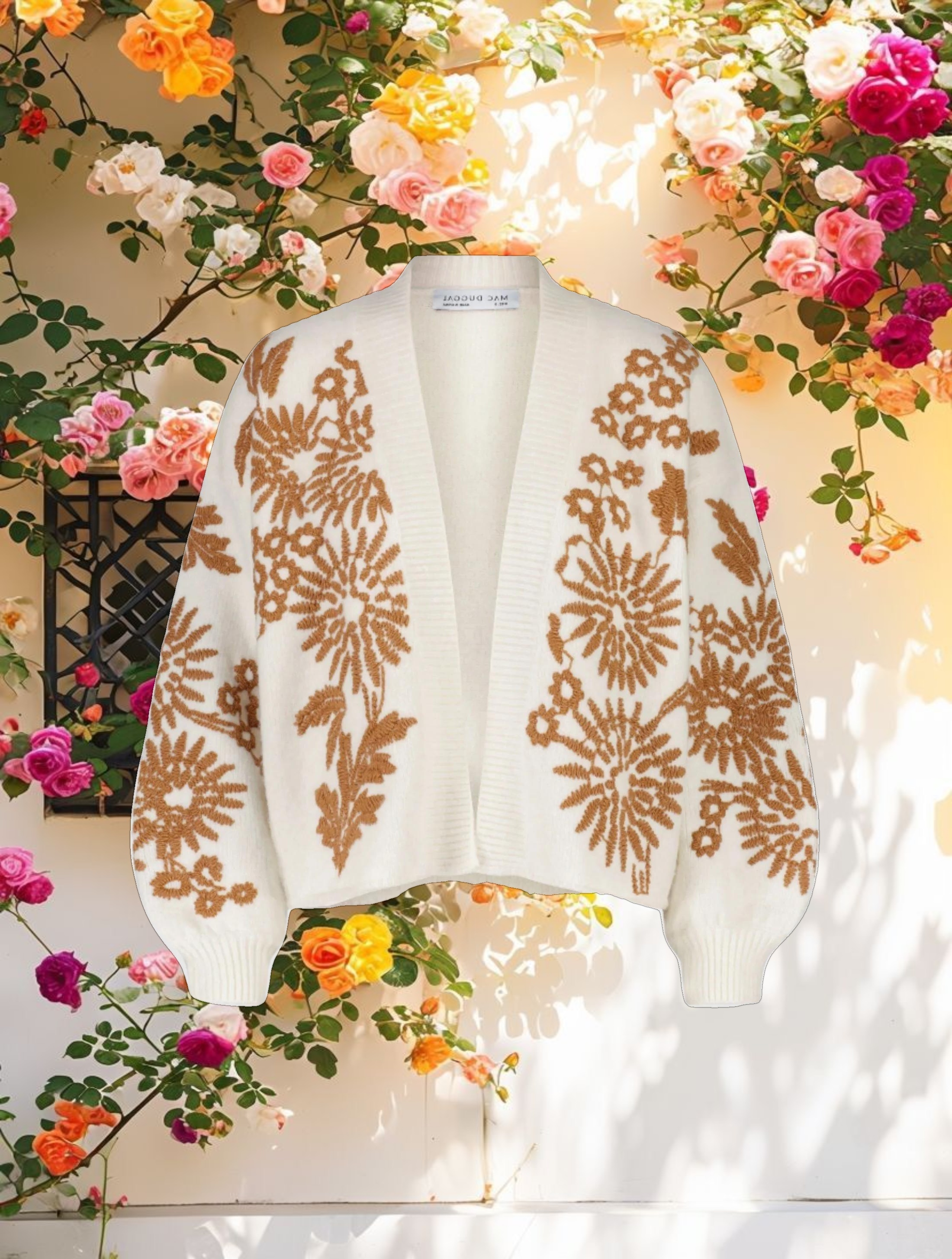 Cropped Knit Cardigan With Floral Details