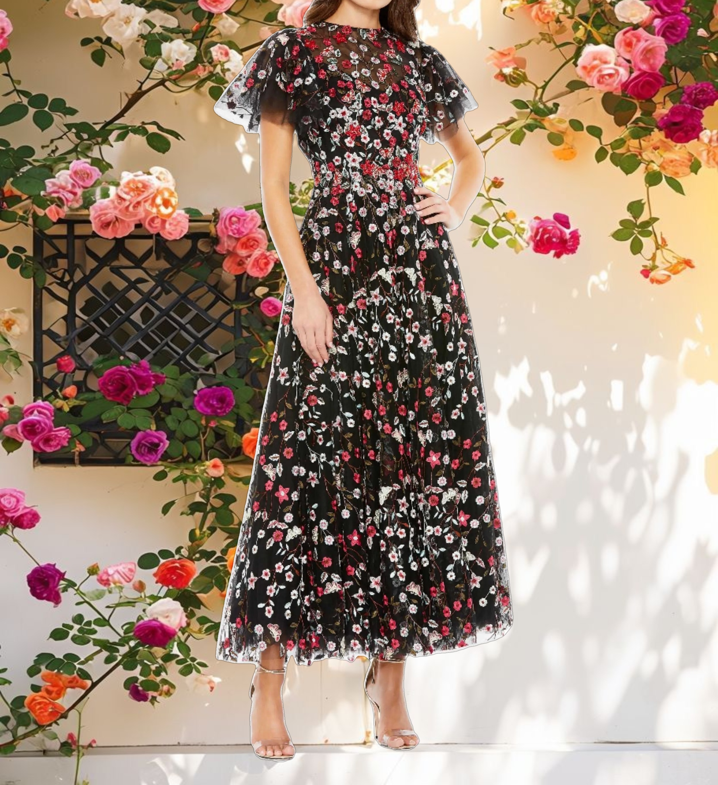Stitched Butterfly A Line Dress