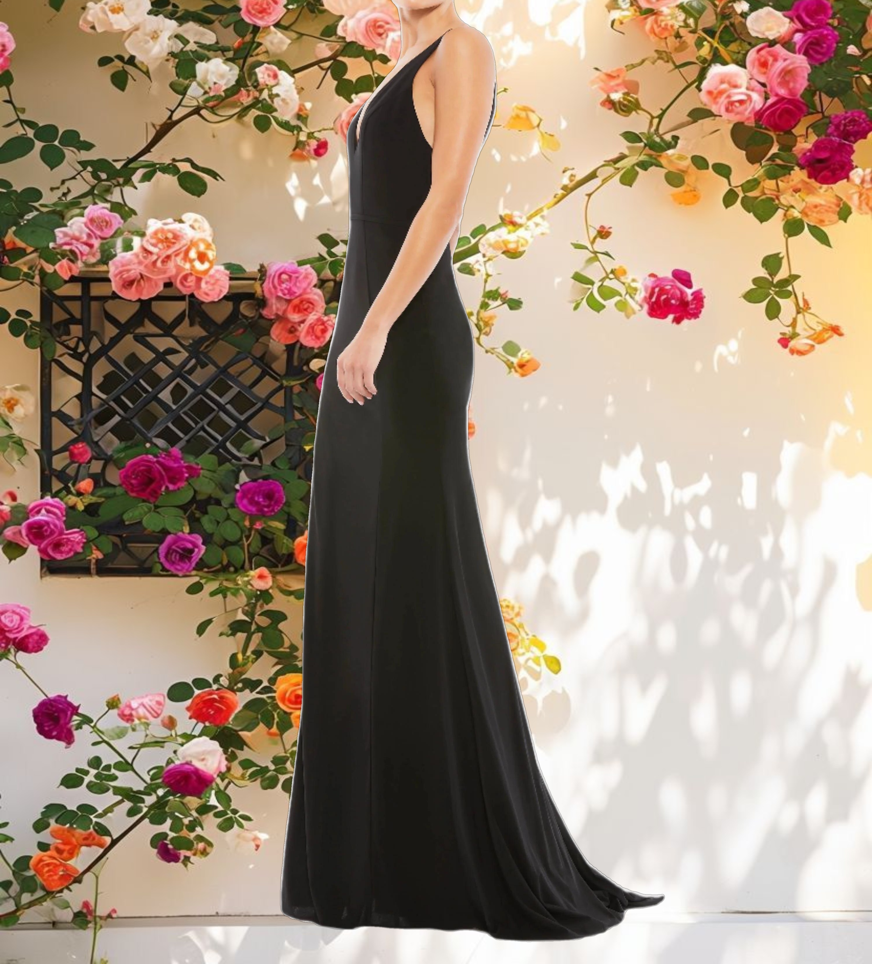 Black V-Neck High Slit Dress