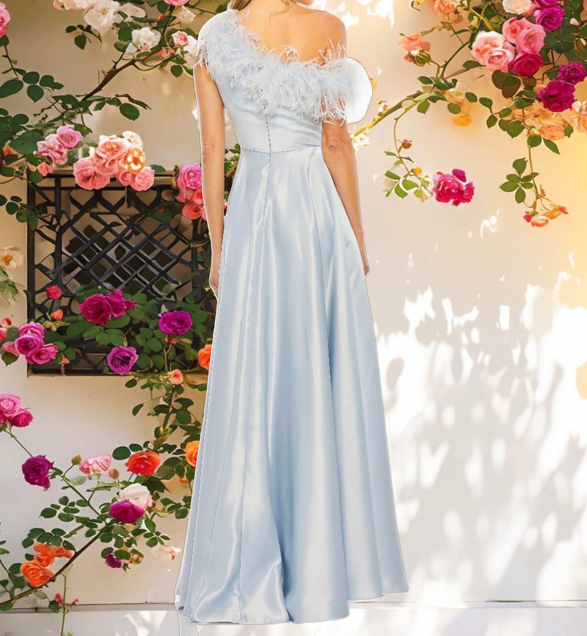 Blue One Shoulder A Line Gown