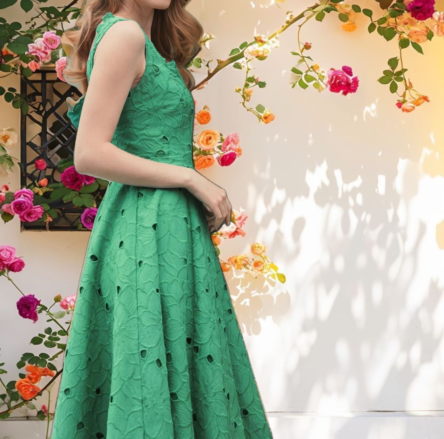 Stitched Bloom A Line Midi Dress