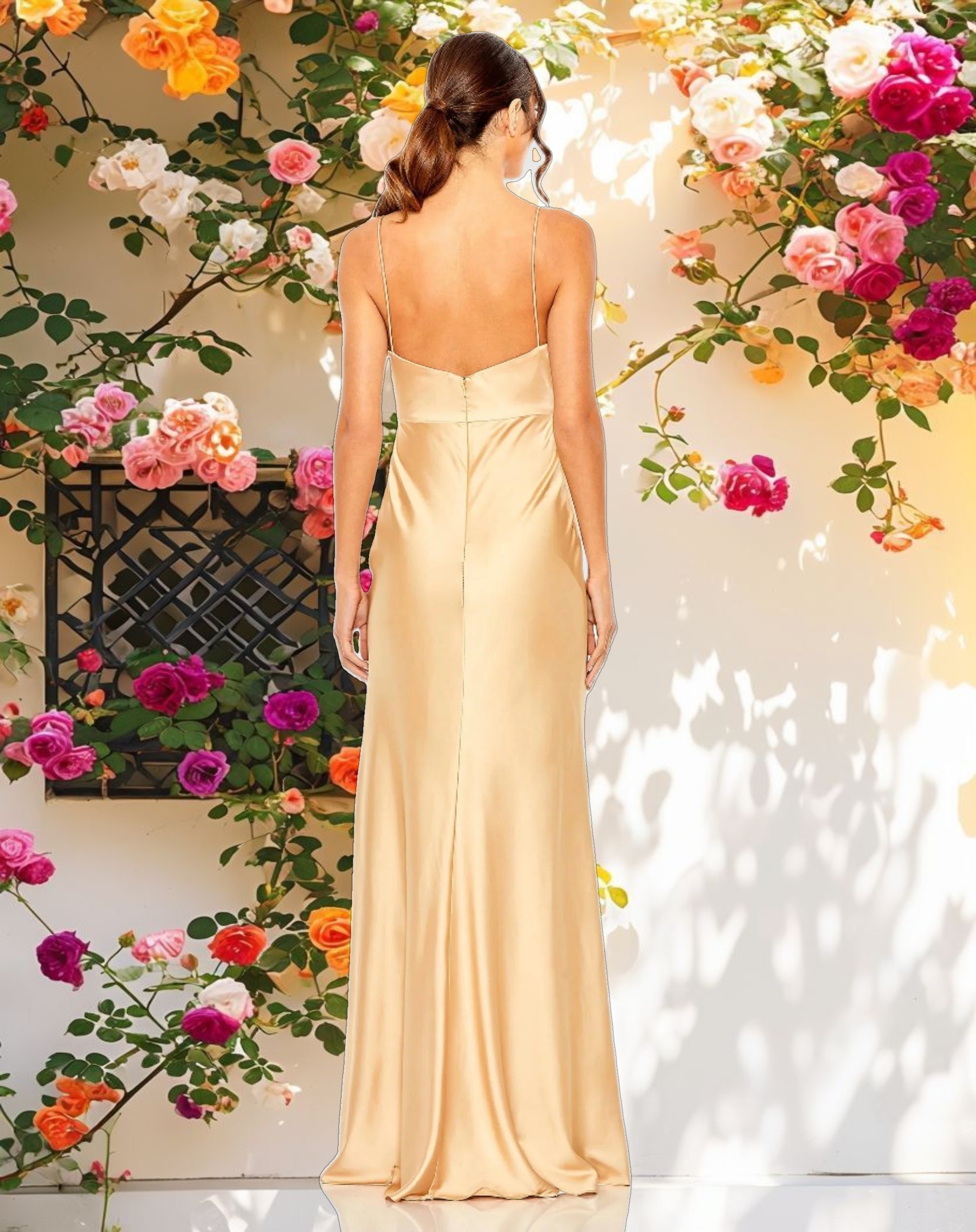 Gold Tie Front with Keyhole Detail Gown
