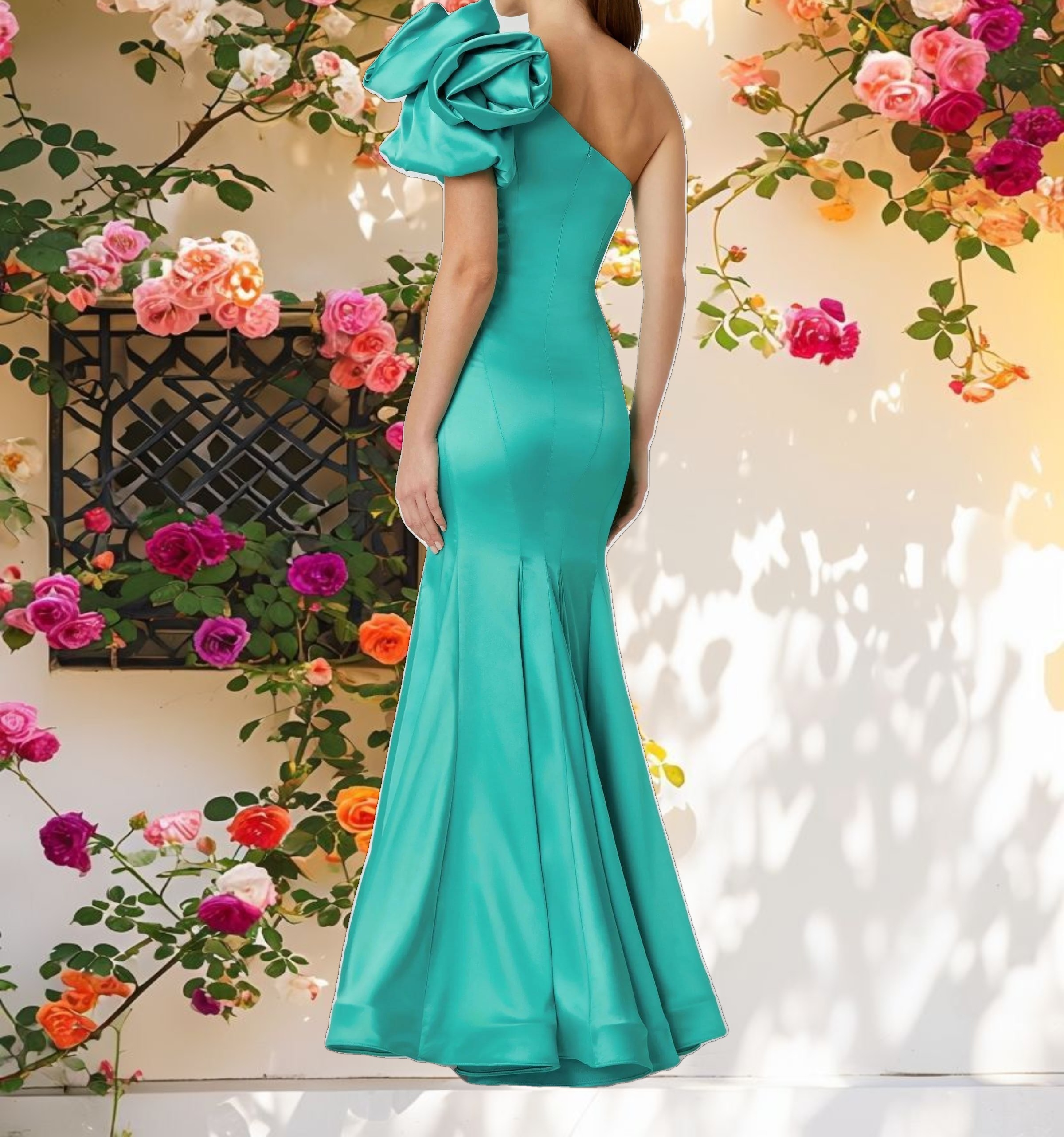 One Shoulder Bustier Satin Gown