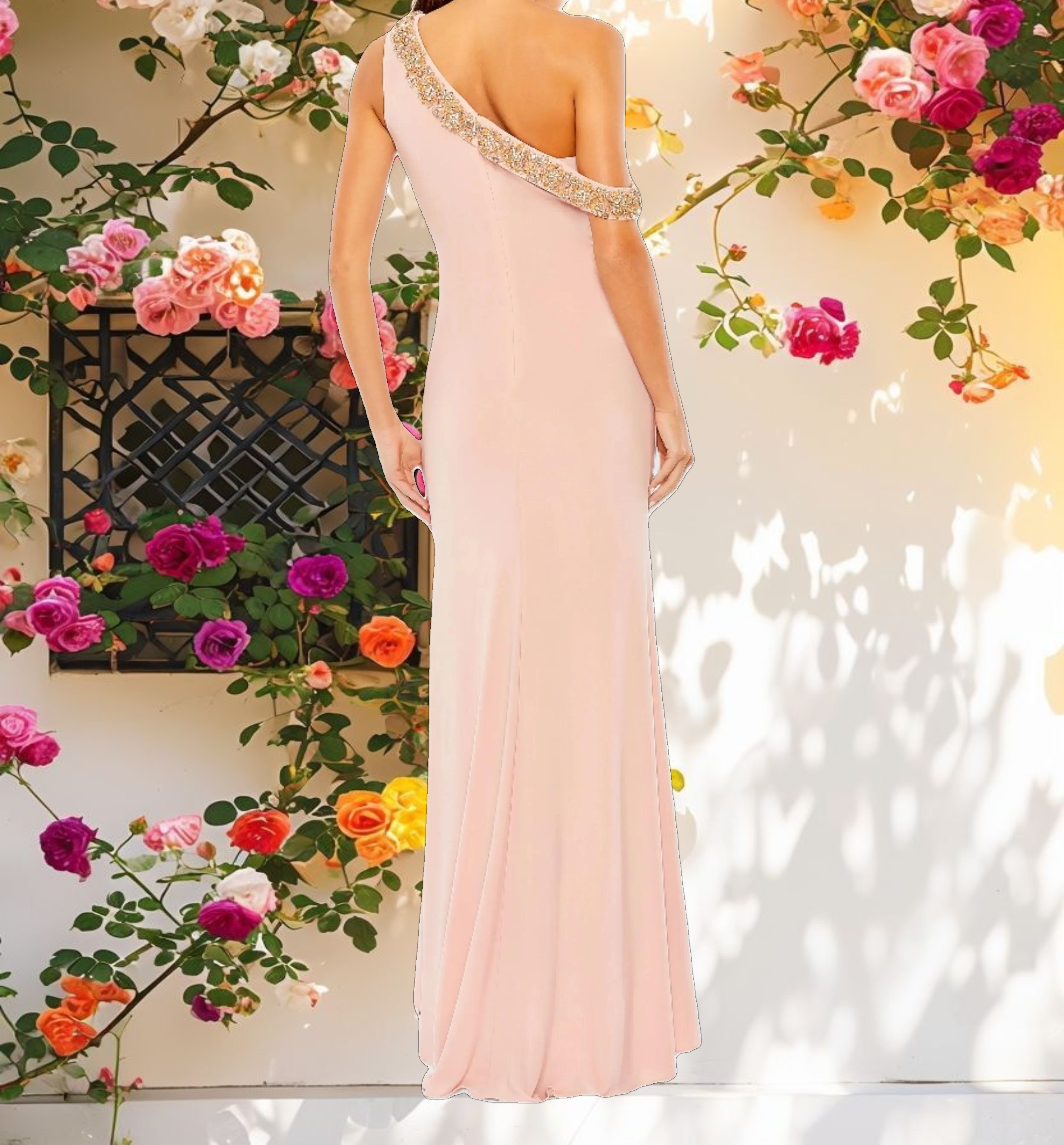 Beaded Drop Shoulder Jersey Gown