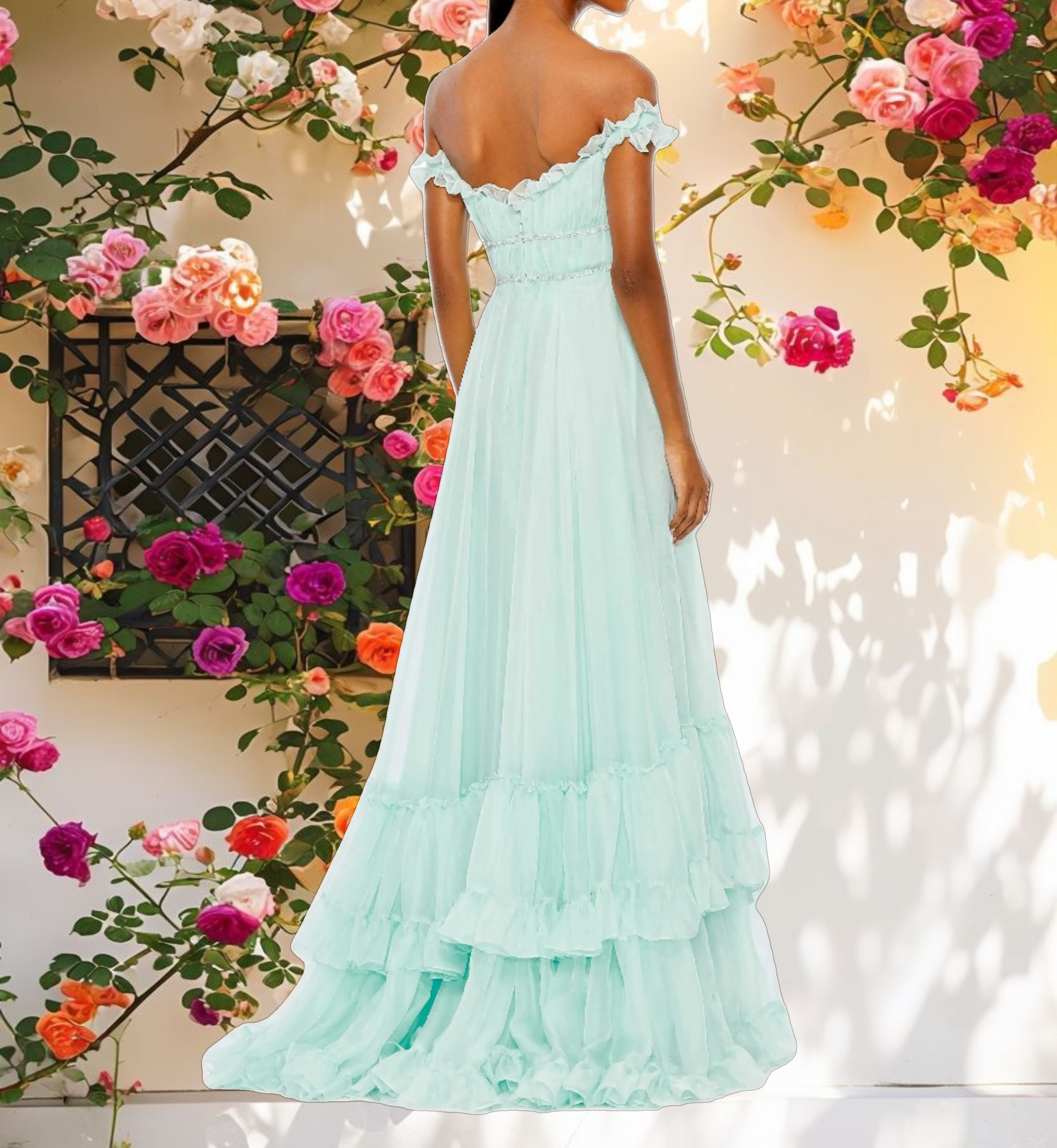 Blue Ruffle Tiered Babydoll Flowy Gown