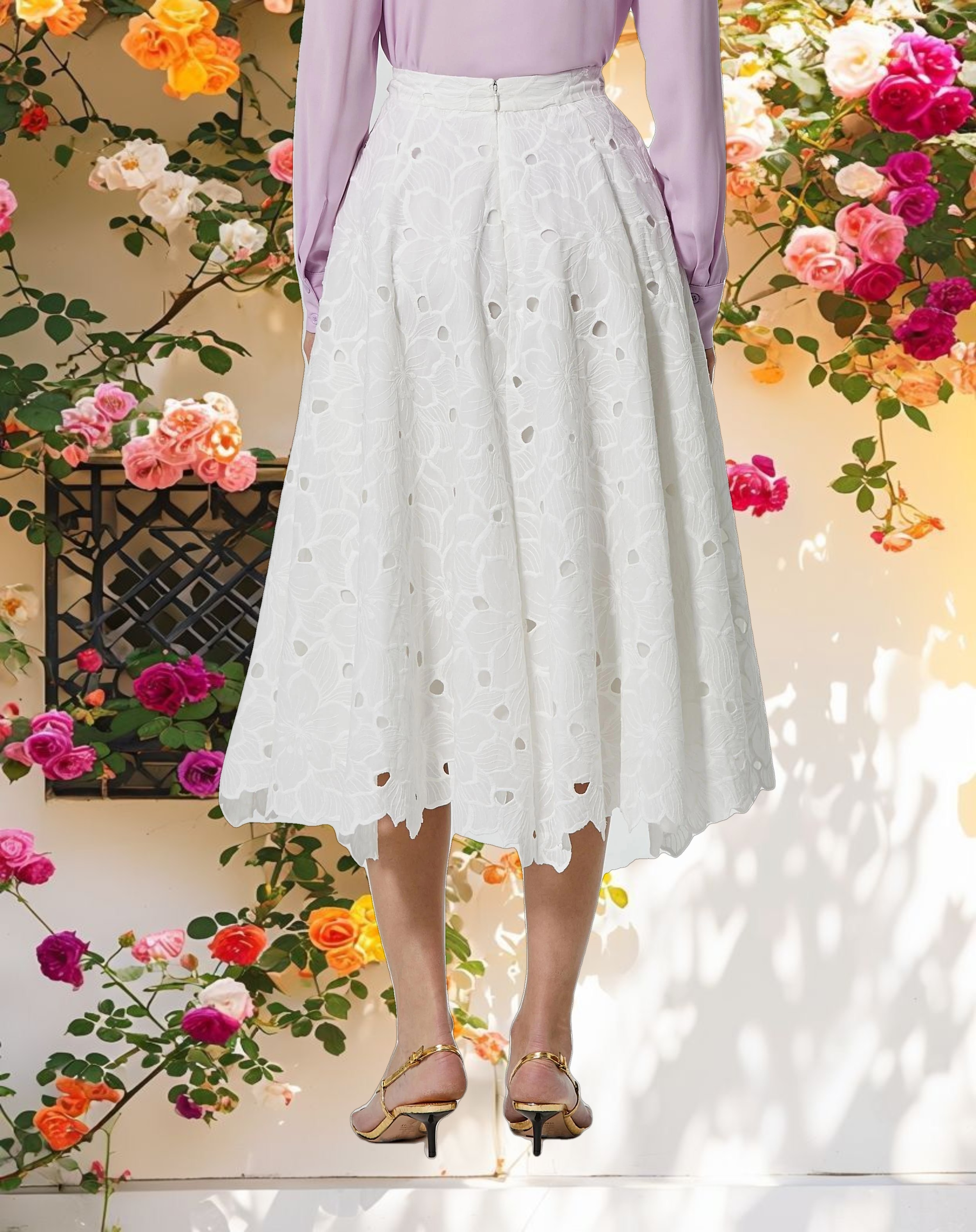 Stitched Bloom A-line Midi Skirt