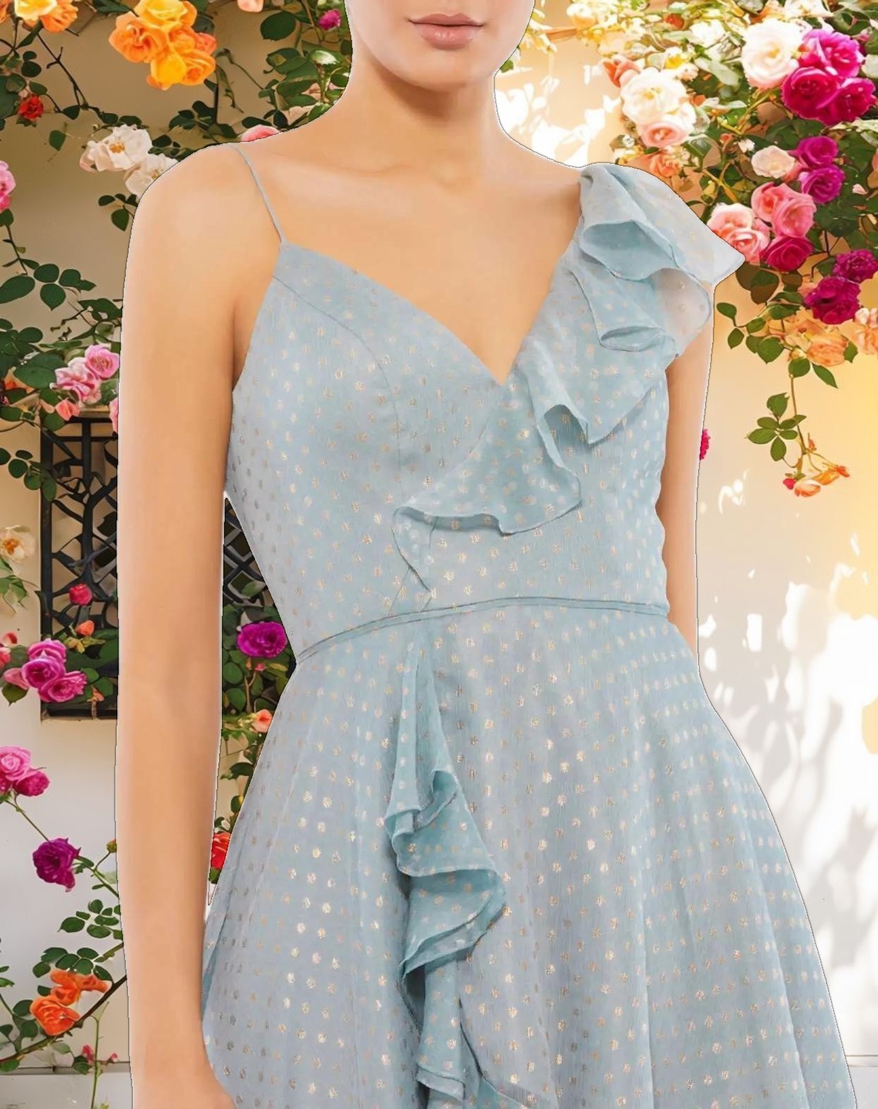 Midi Dress with Ruffled Faux Fabric