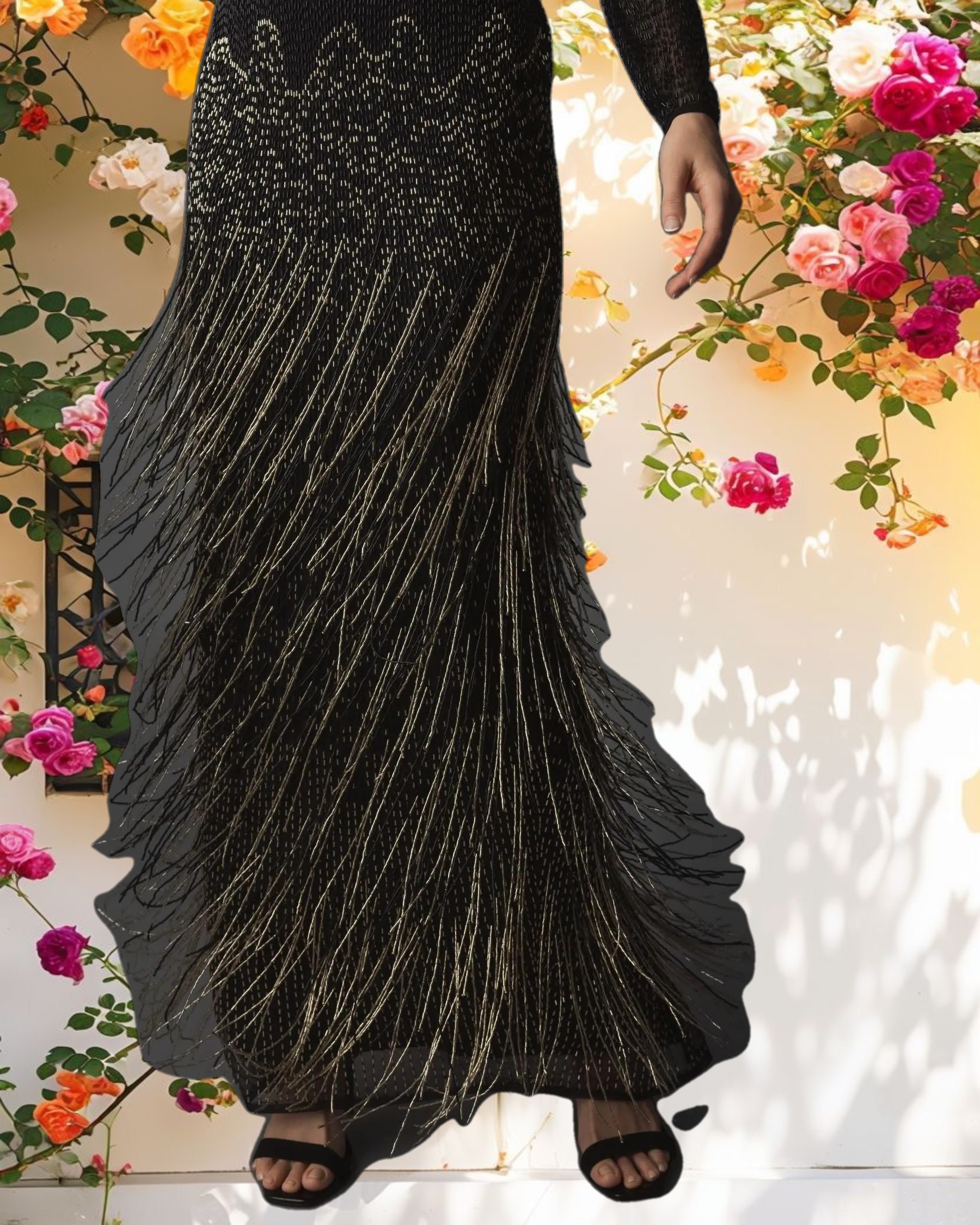 Long Sleeve Beaded Fringe Dress