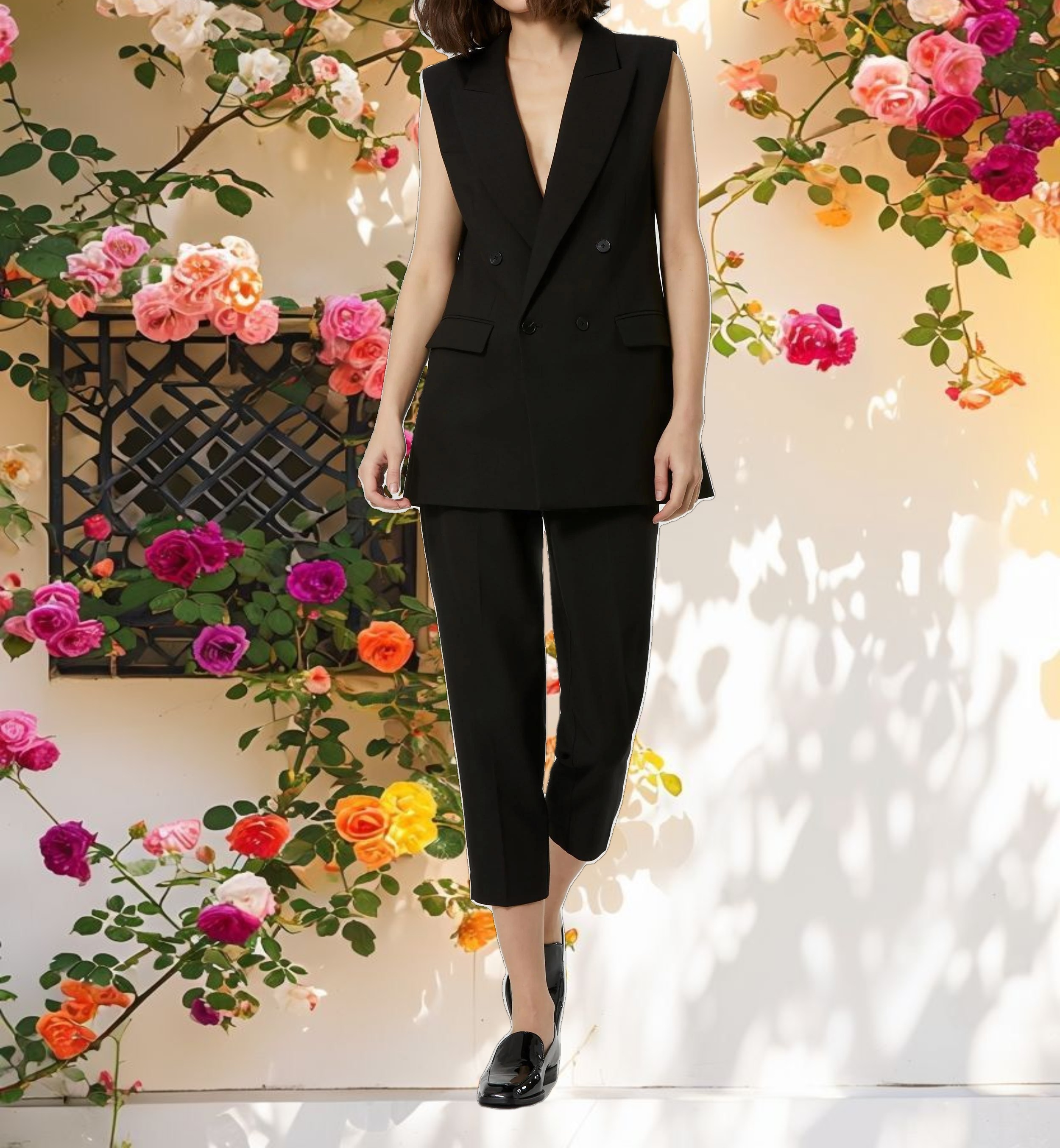 Confused Crepe Sleeveless Blazer Vest