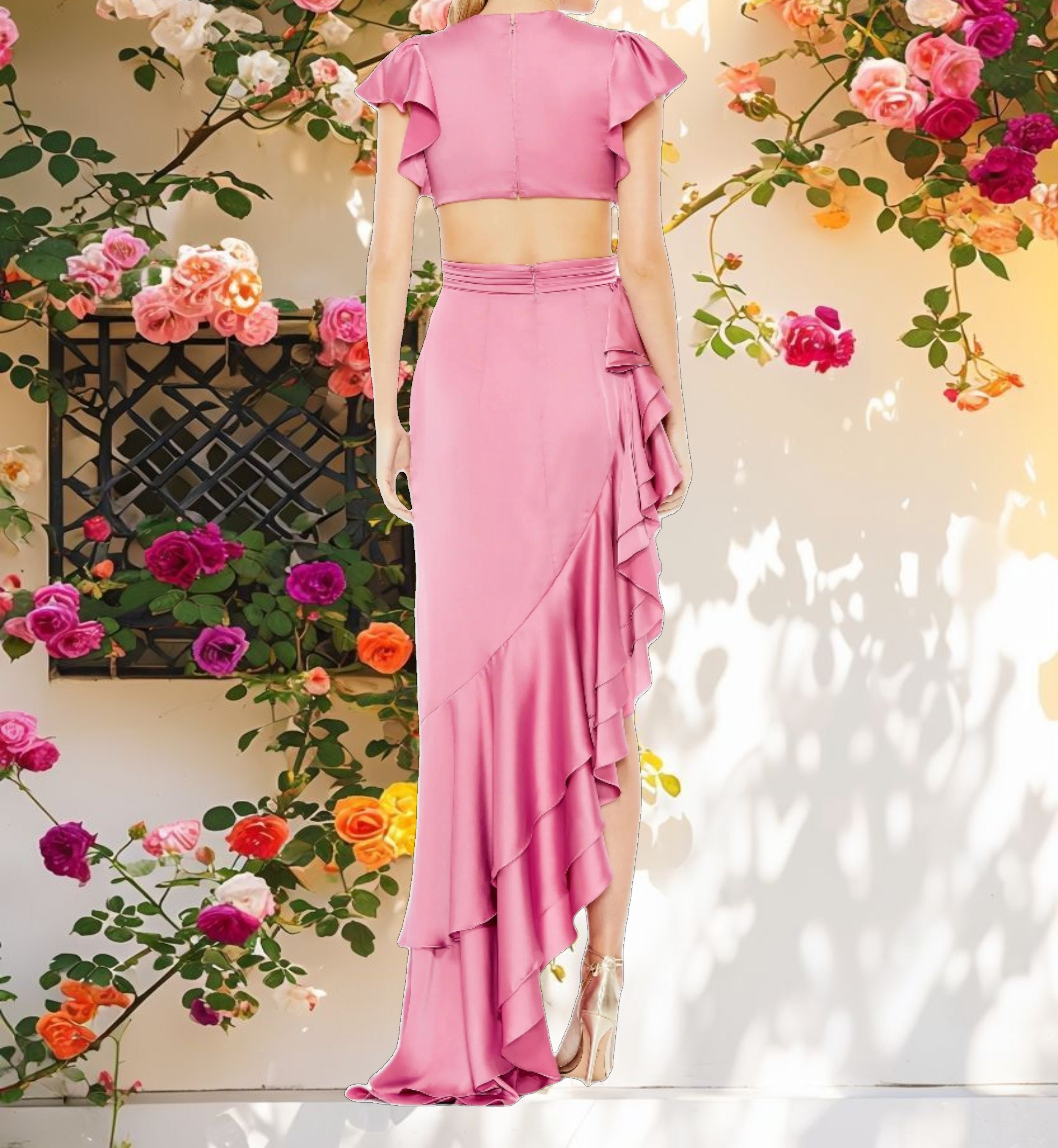 Flutter Sleeve Cut Out Ruffled Dress