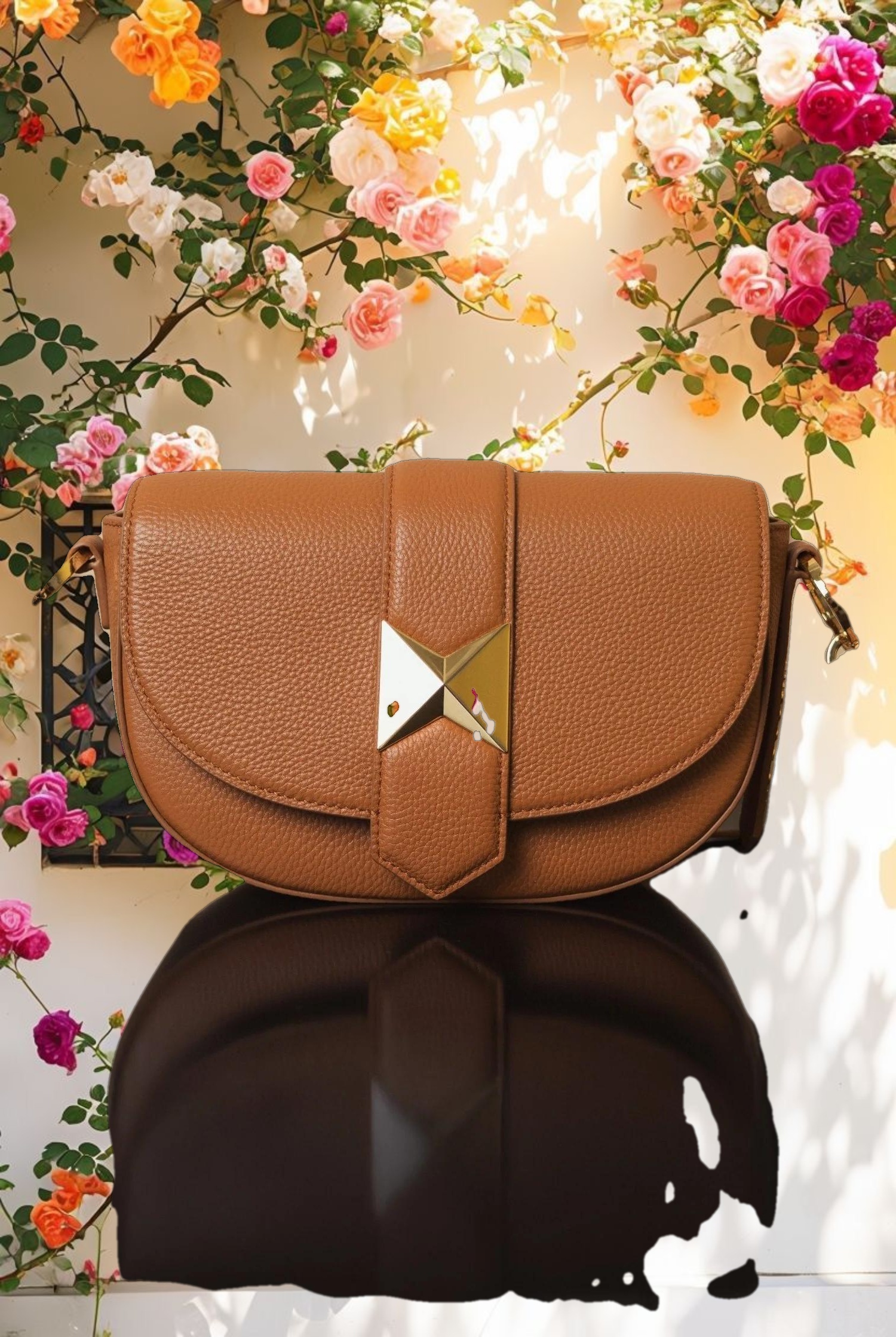 Grain Leather Saddle Bag With Gold Hardware