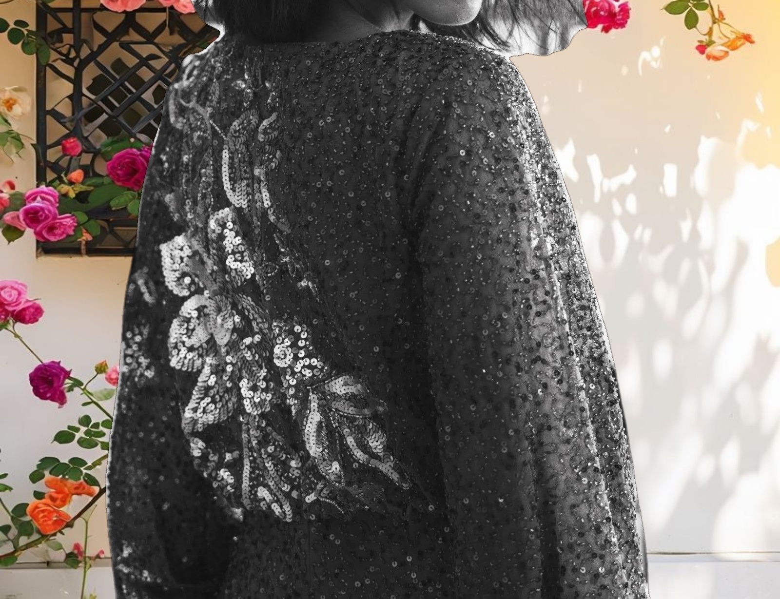 Brown Embellished Floral High Neck Gown