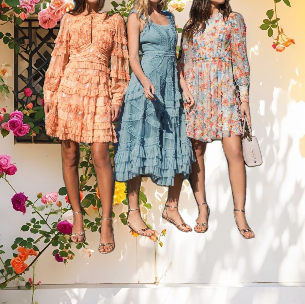 Blue Scoop Neck Sleeveless A Line Ruffle Midi Dress