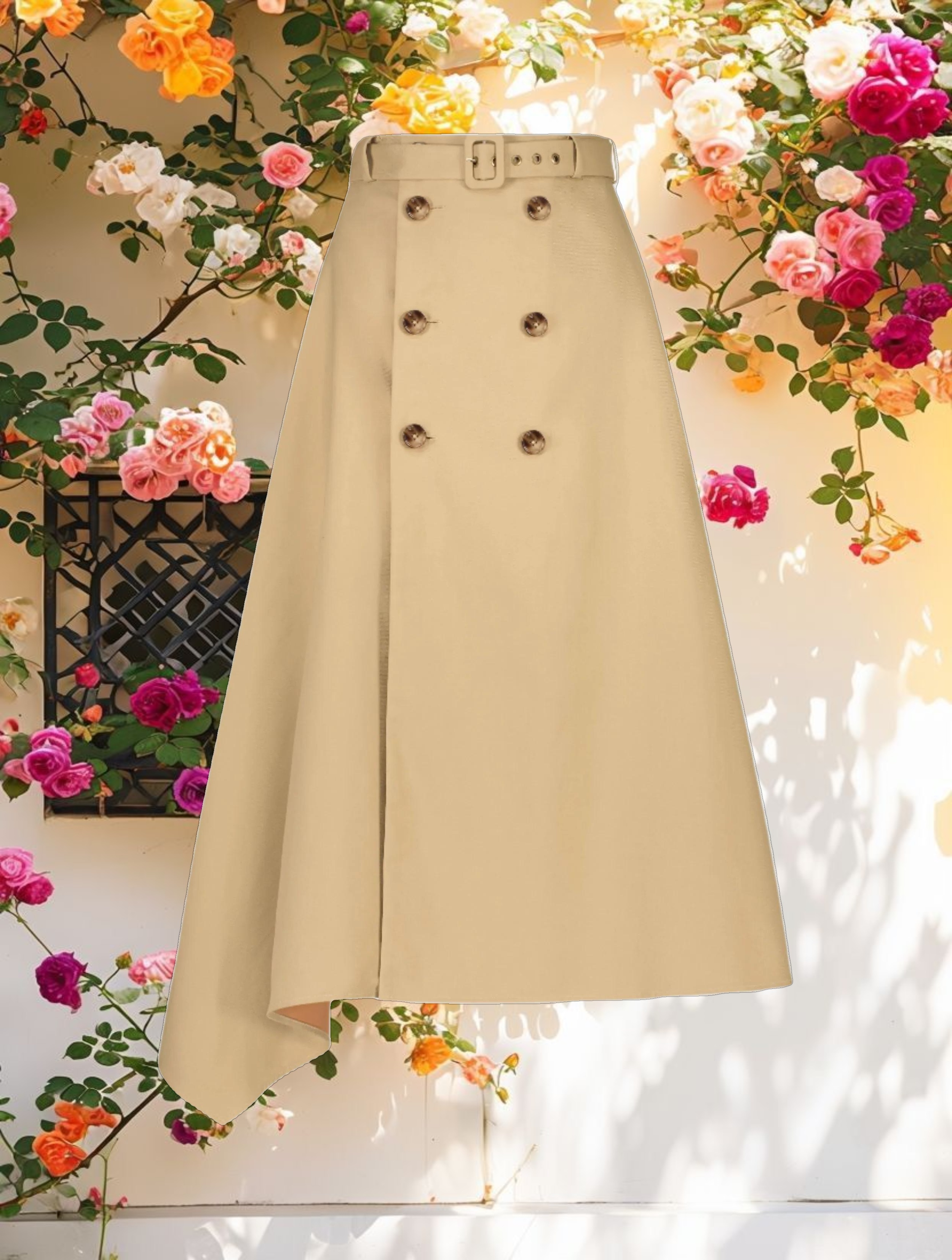 Twill Midi Skirt With Buttons