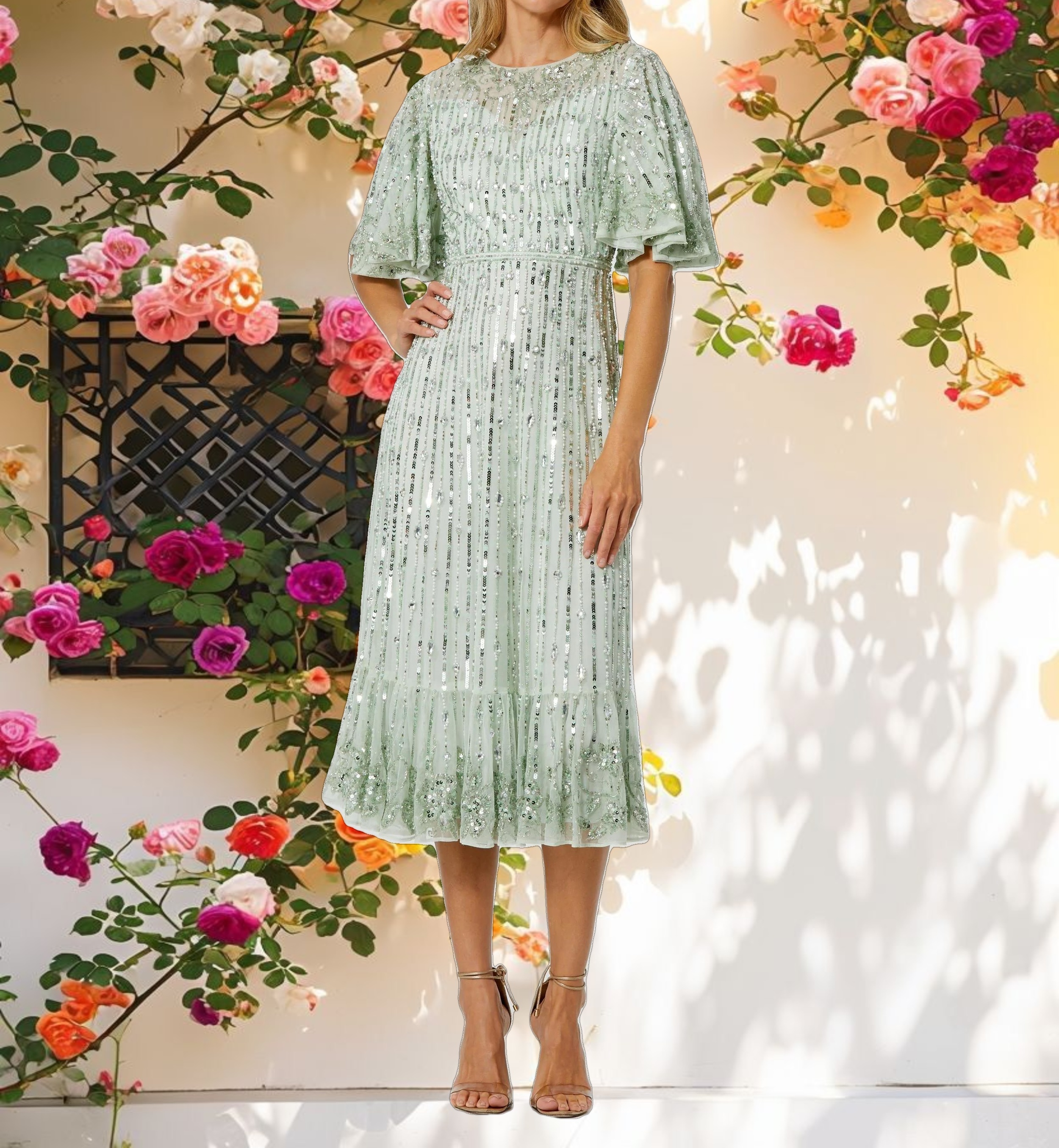 Flounce Sleeve Midi Dress
