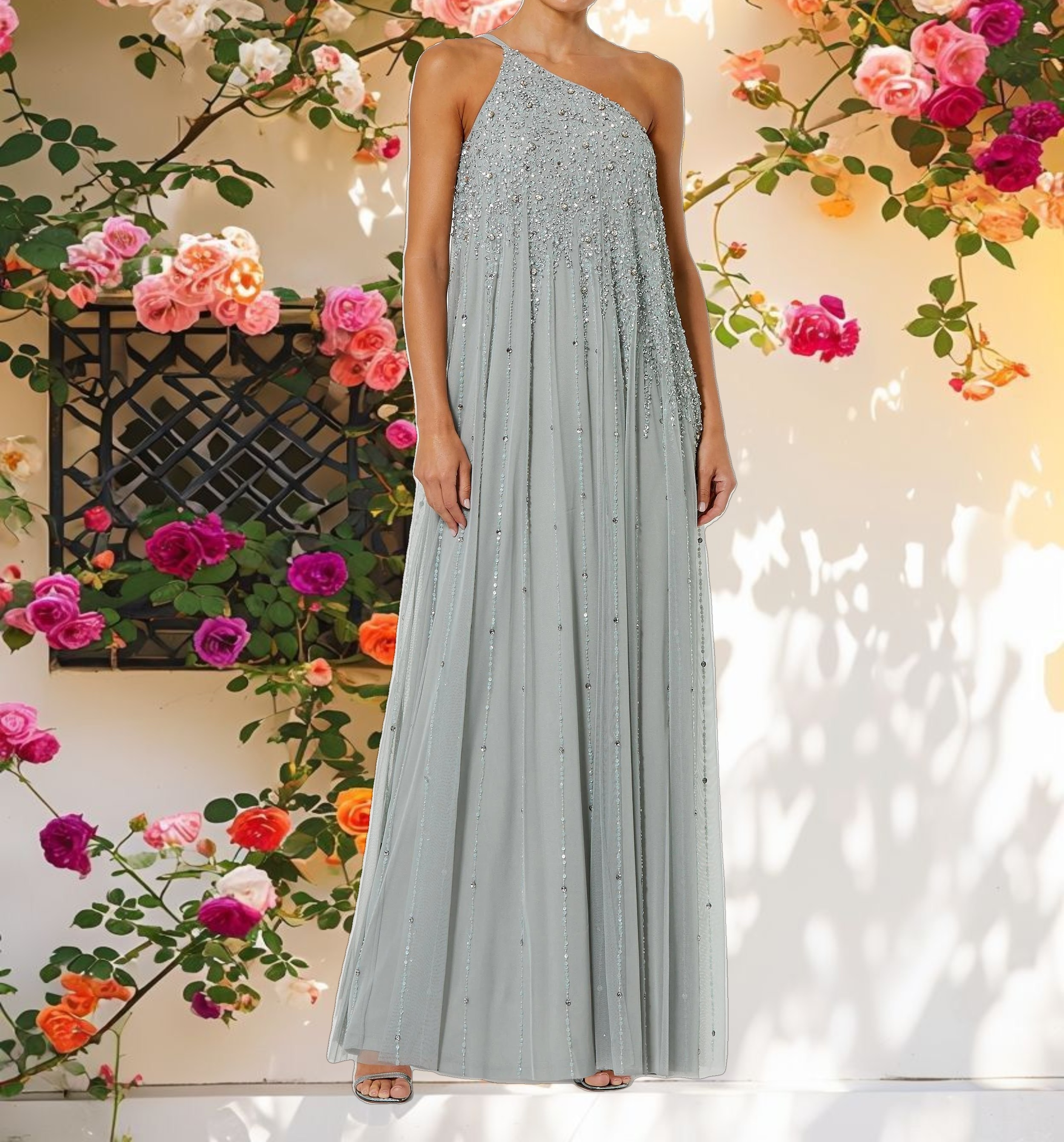 Green Embellished Trapeze A Line Gown