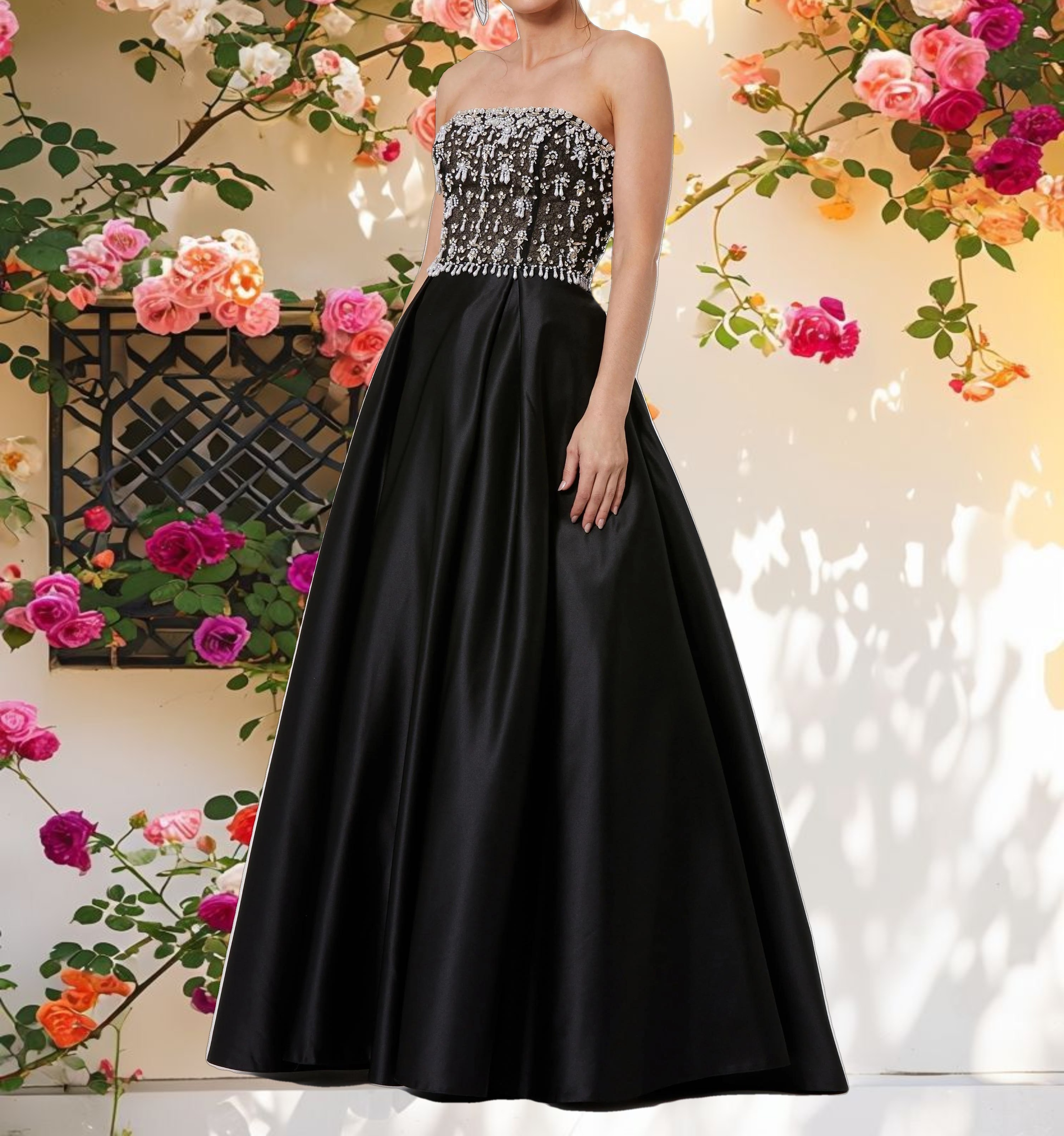 Strapless Embellished Satin Ballgown