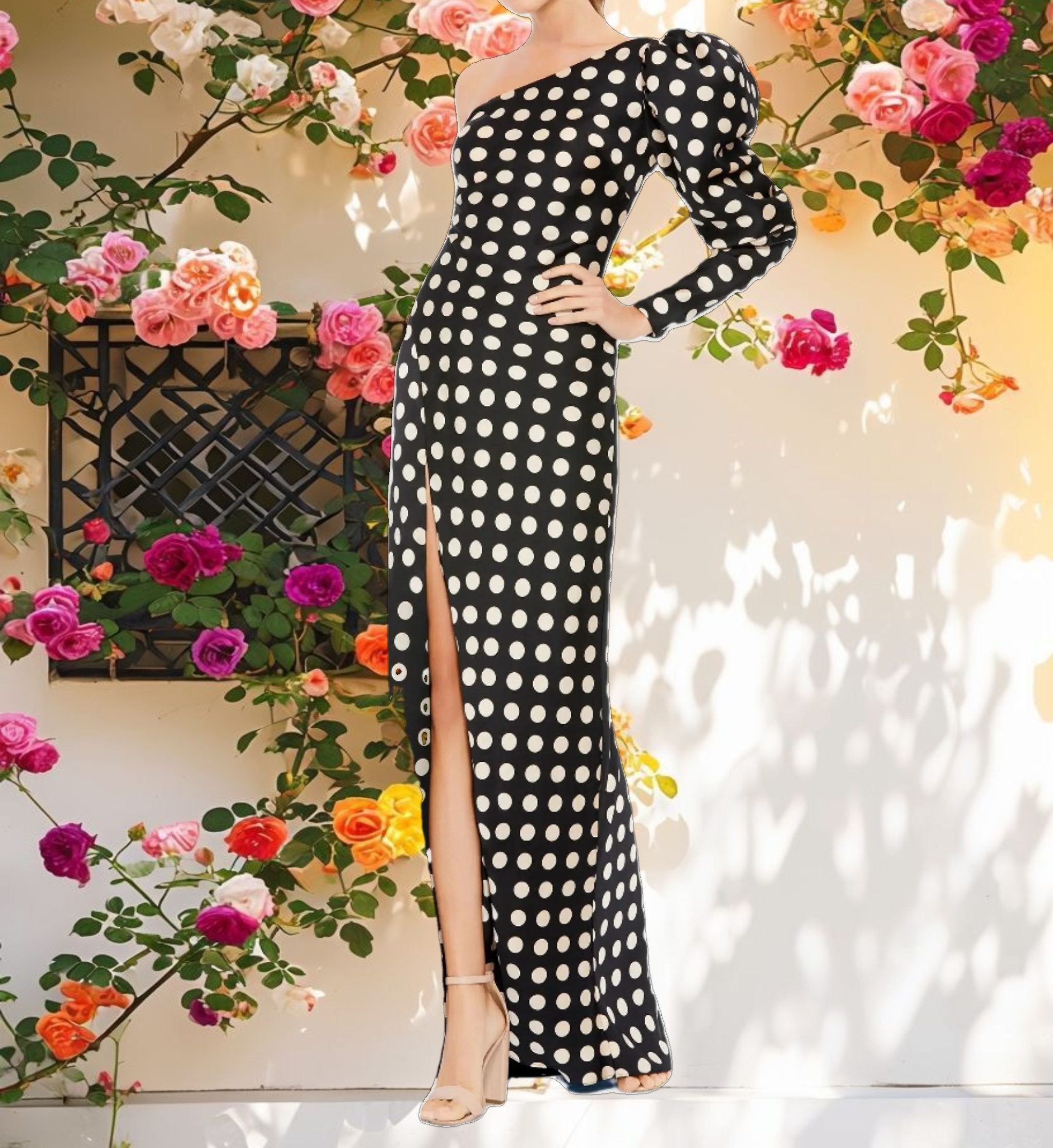 Polka Dot Sheath Gown