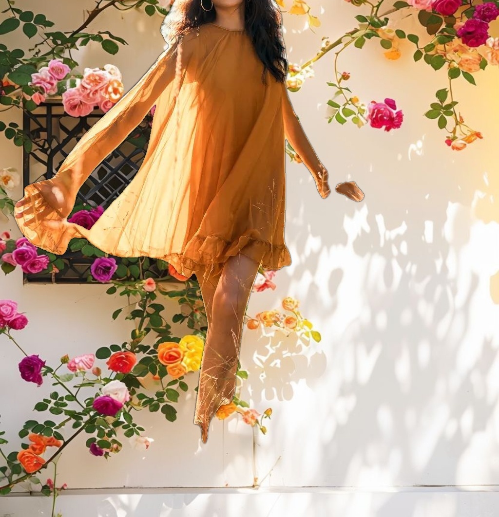 Bright Orange V-Neck Frilled Hem Coat Mini Dress