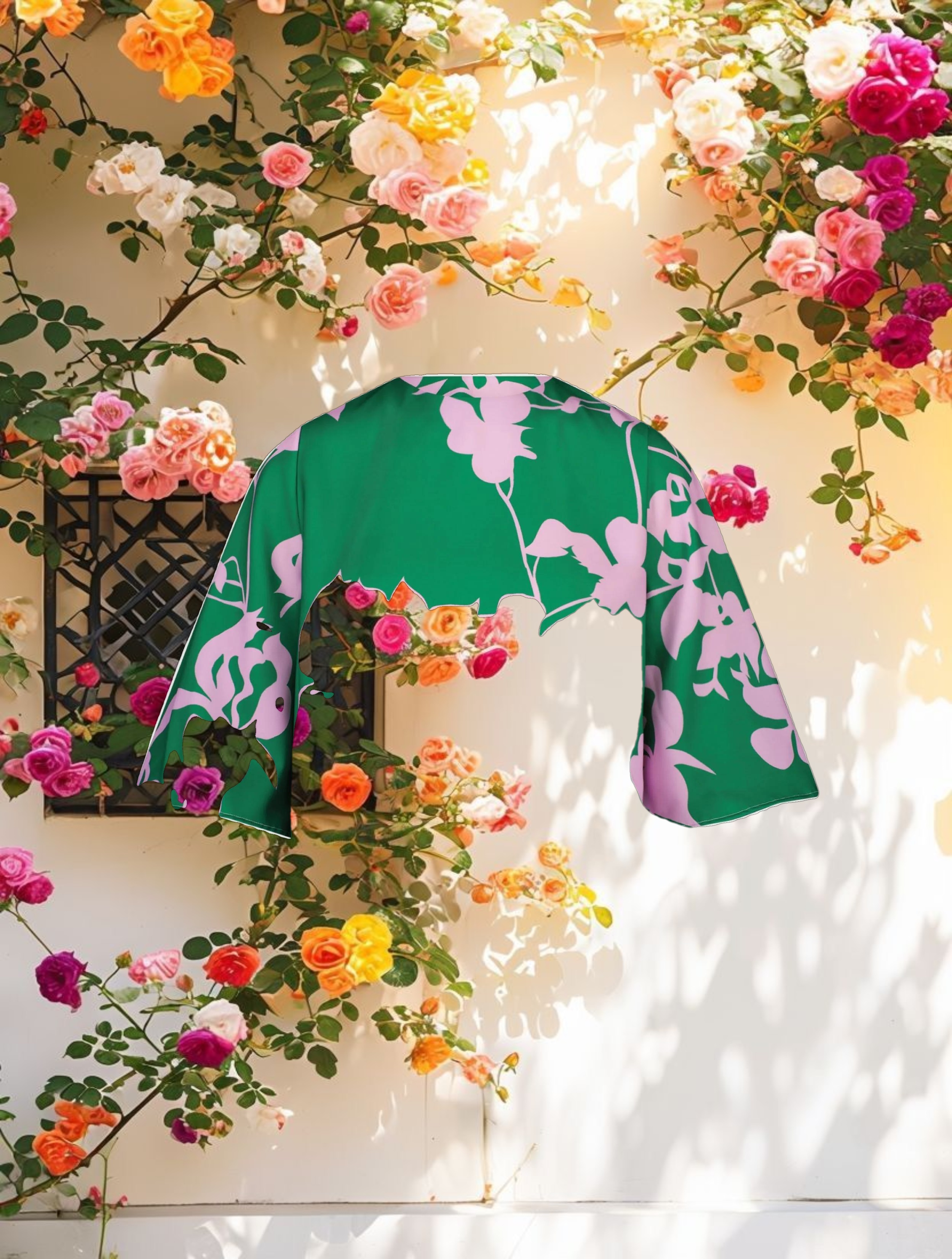 Printed Crepe 3/4 Bell Sleeve High Neck Top - FINAL SALE