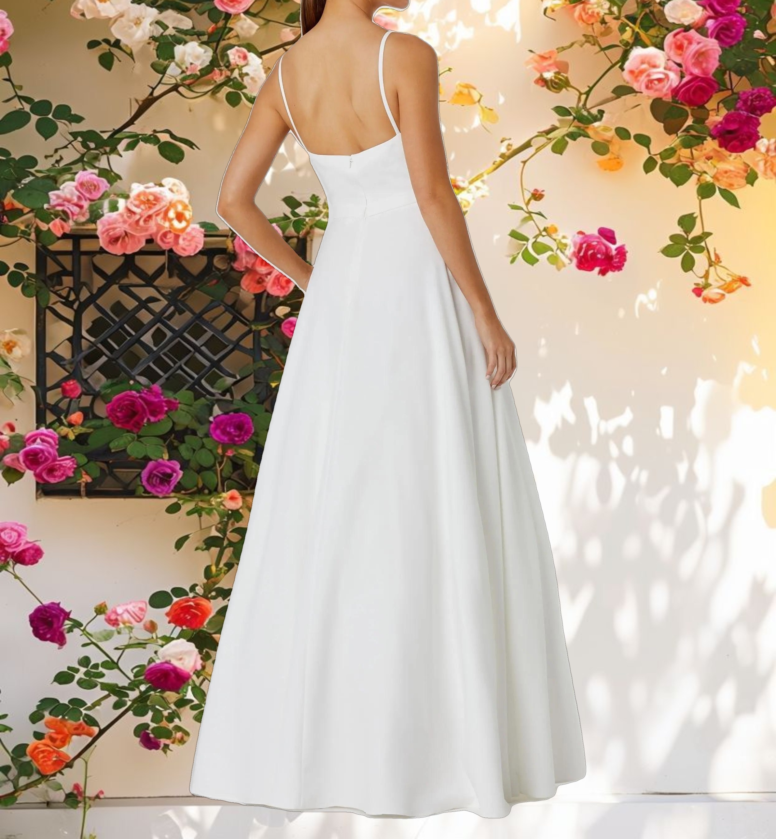 White Classic A Line V Neck Ballgown