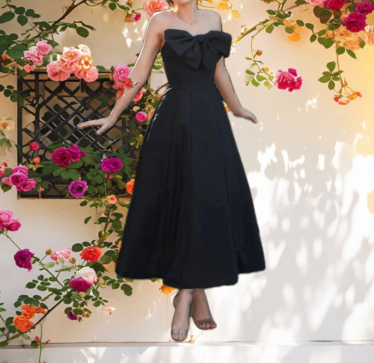 Statement Bow A Line Tea Length Dress