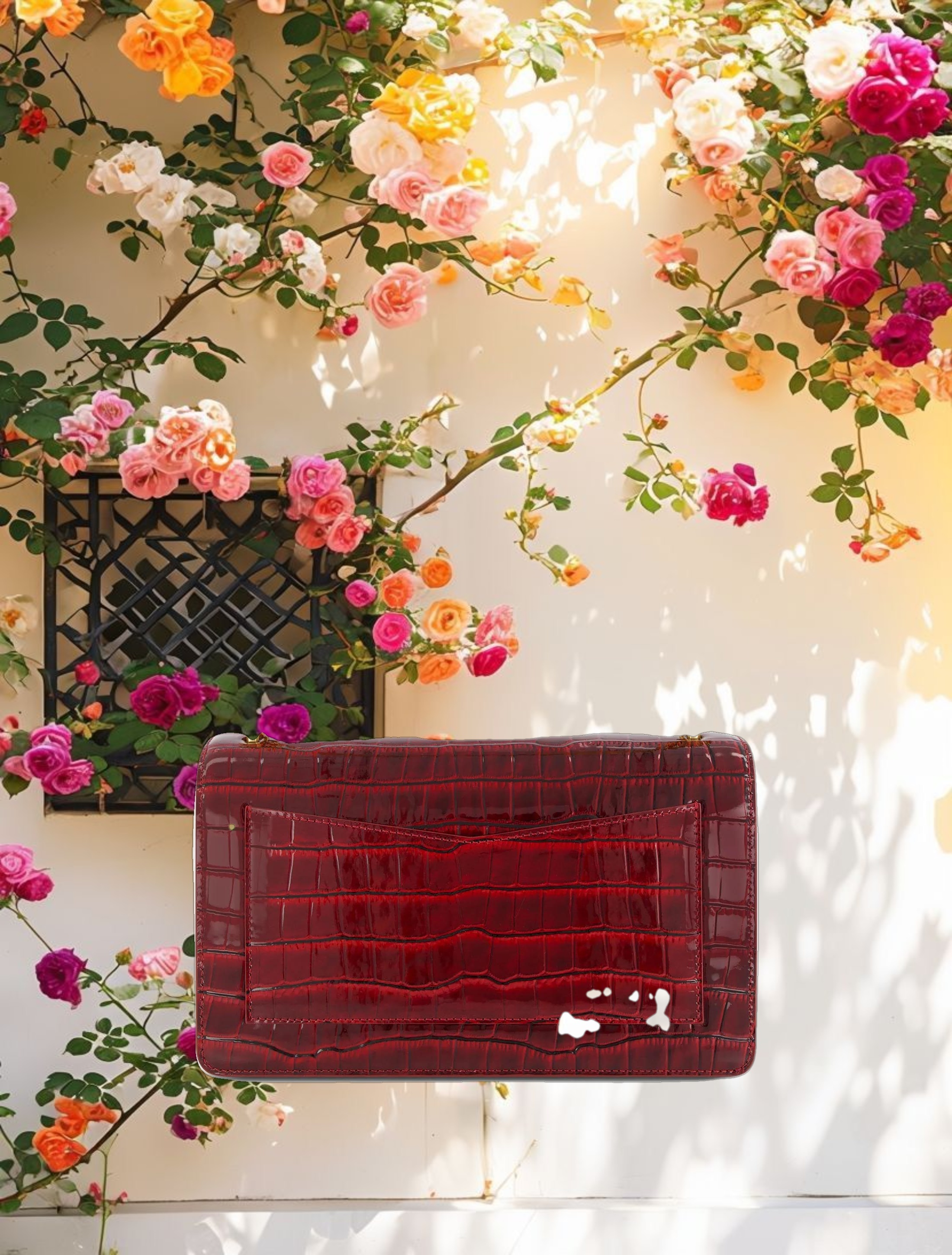 Crocodile Leather Shoulder Bag With Gold Hardware