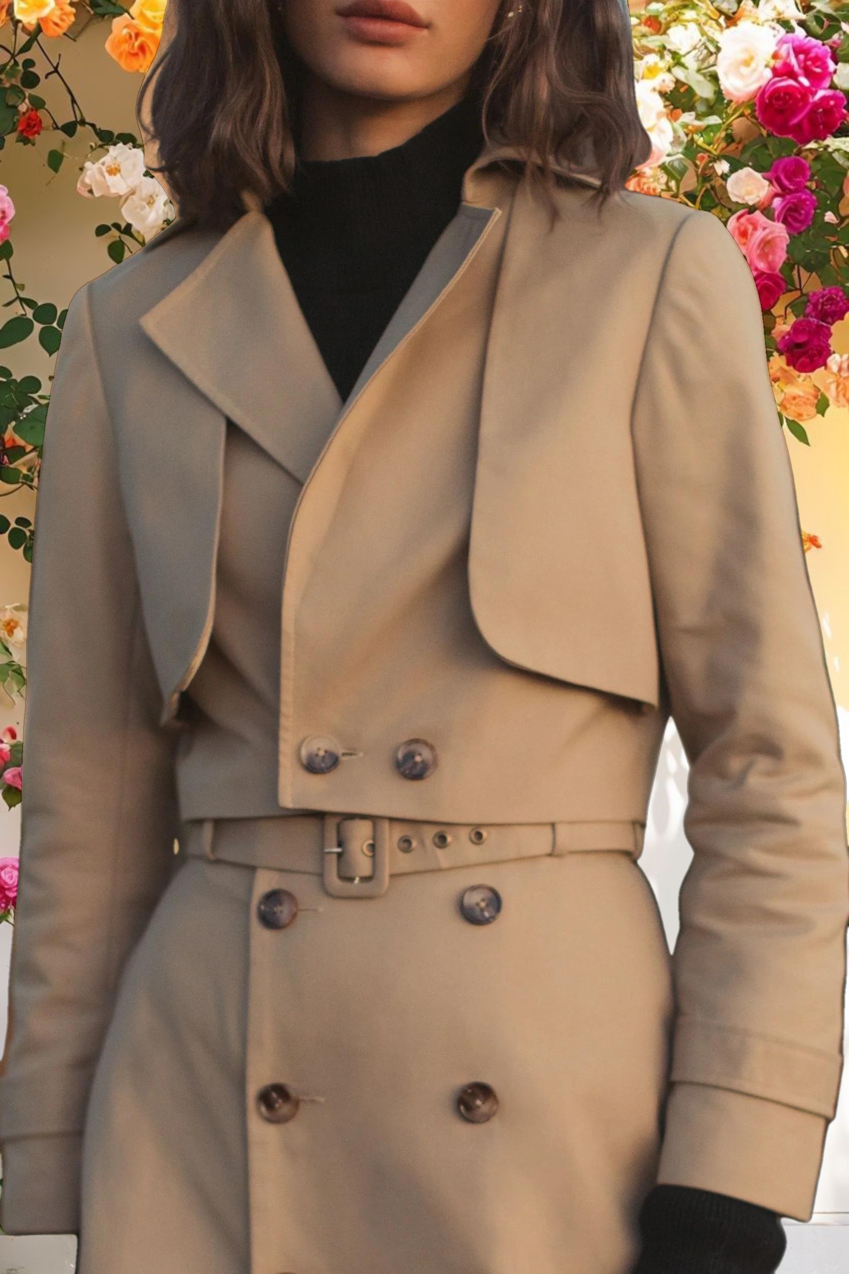 Twill Cropped Tailored Trench Jacket