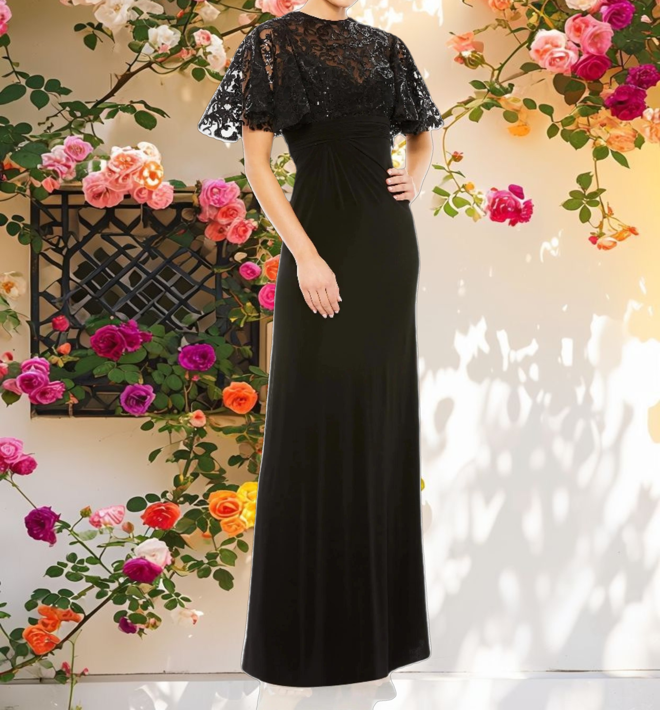 Embellished Butterfly Sleeve Gown