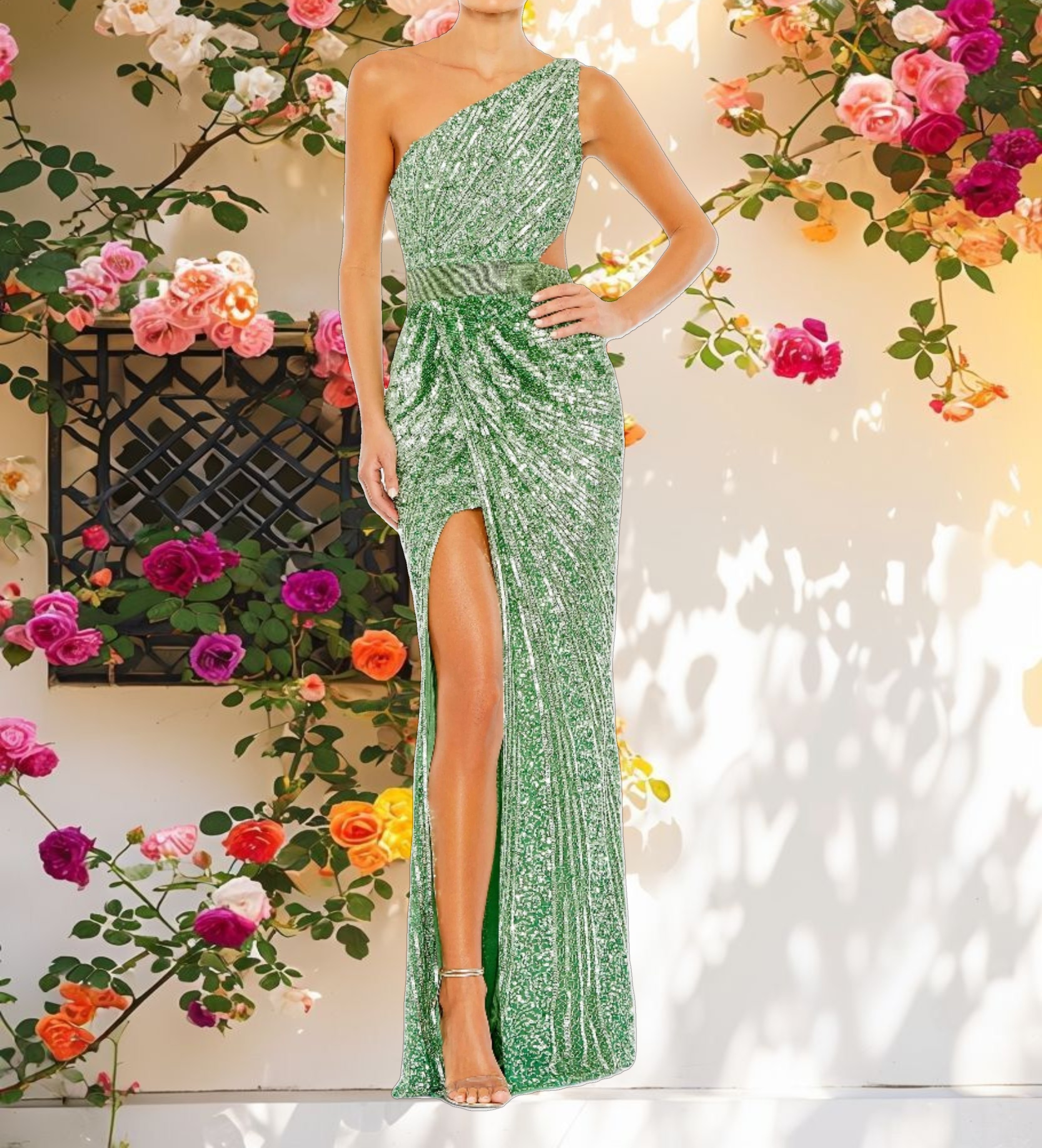 Sparkling Mesh Draped Lace Gown