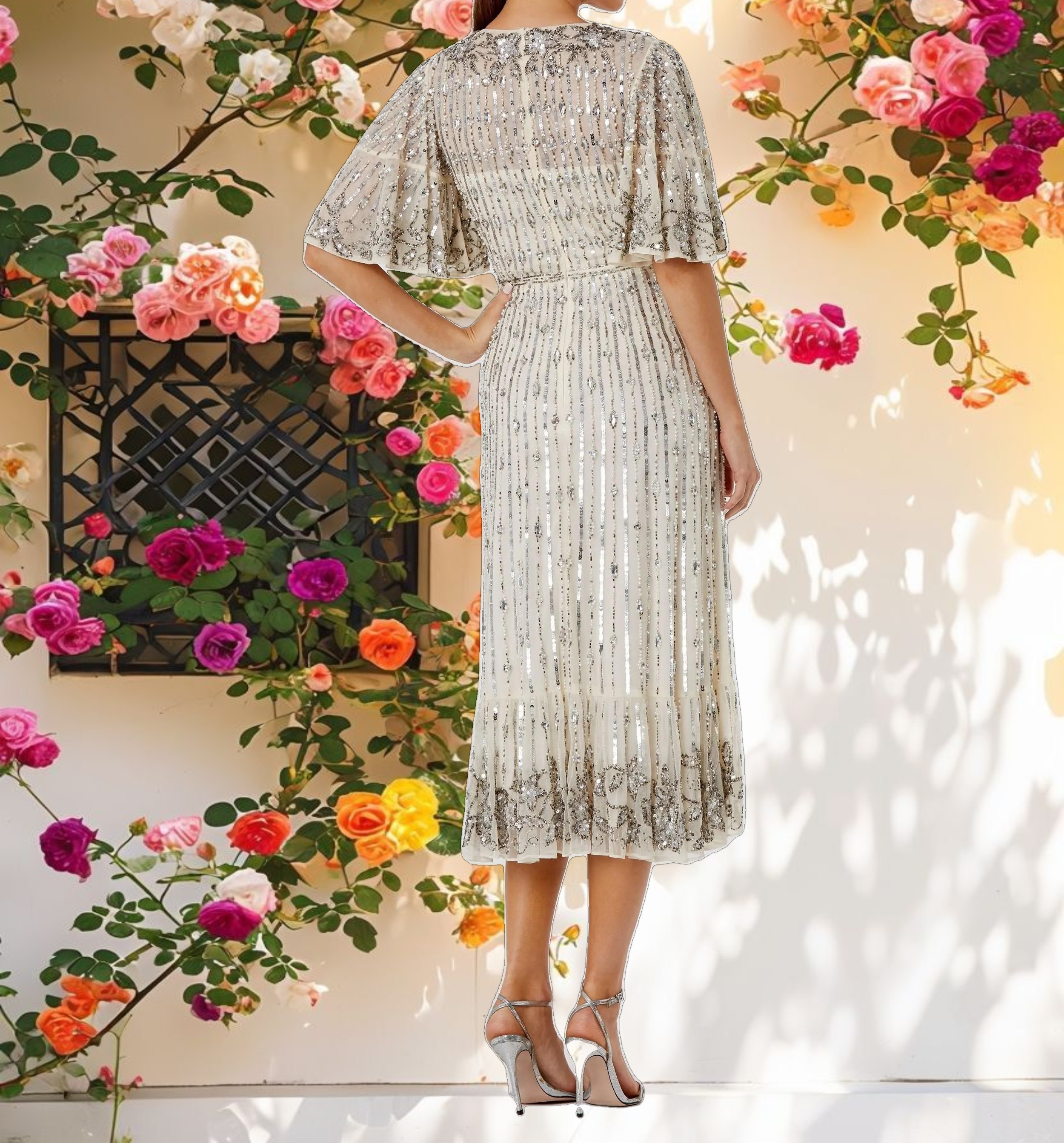 Flounce Sleeve Midi Dress